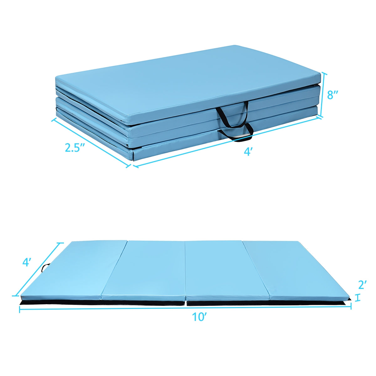 4 Feet x 10 Feet Thick Folding Panel Gymnastics Mat-Light BlueÂ