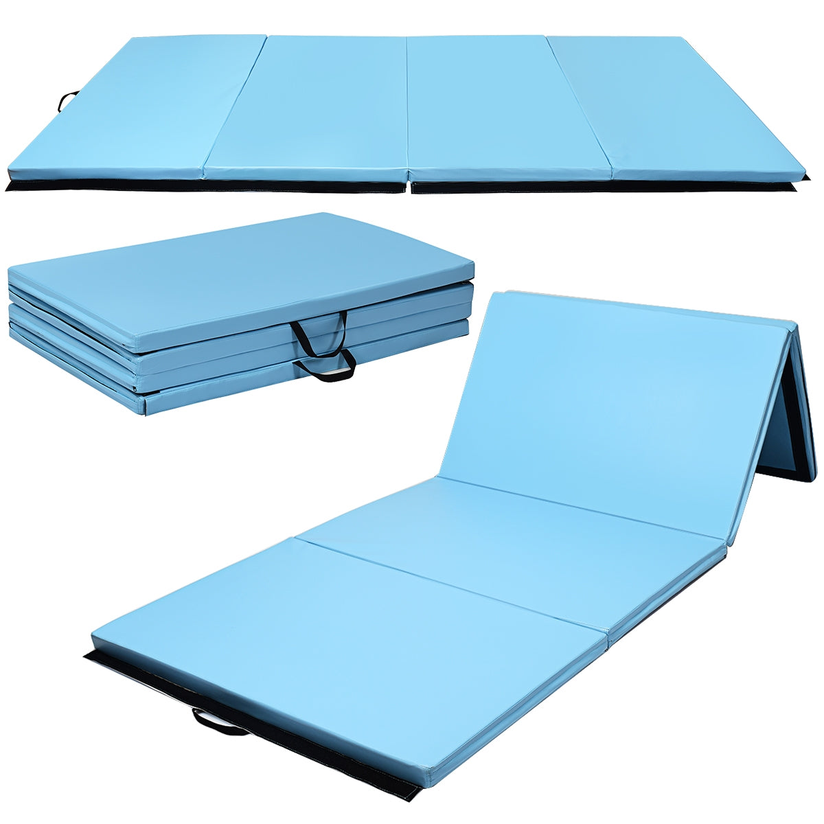 4 Feet x 10 Feet Thick Folding Panel Gymnastics Mat-Light BlueÂ