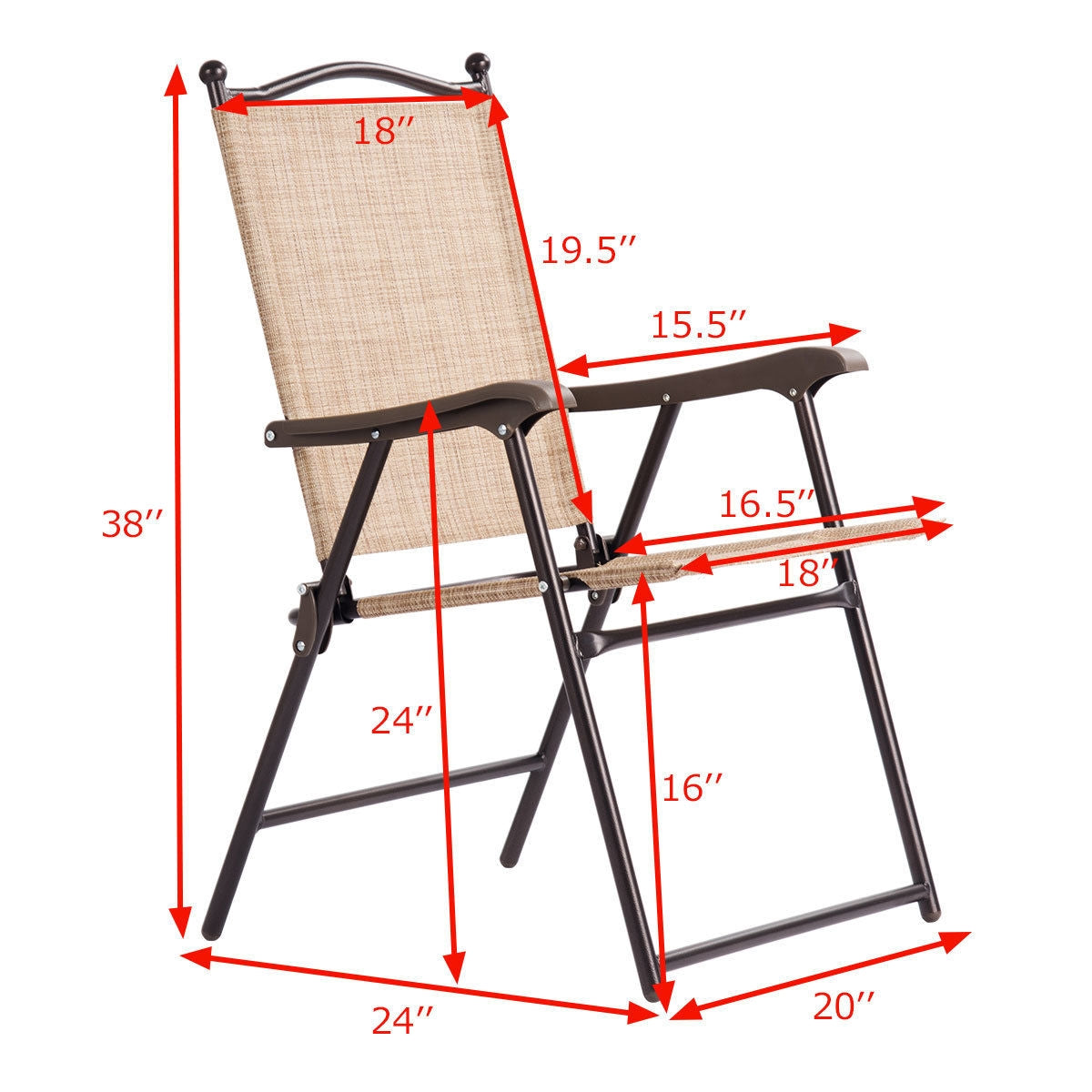 Set of 2 Patio Folding Sling Back Camping Deck Chairs-BeigeÂ