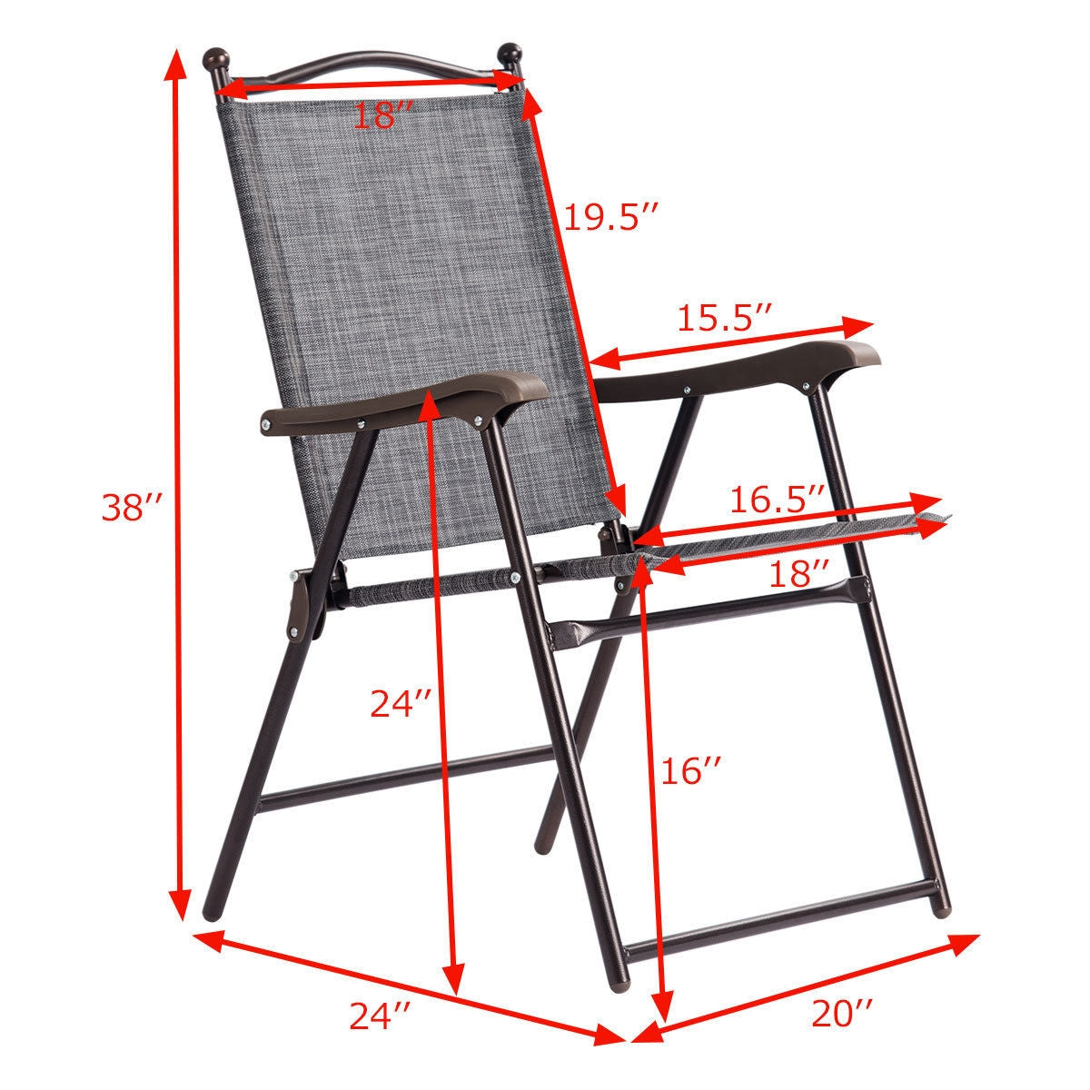 Set of 2 Patio Folding Sling Back Camping Deck Chairs-GrayÂ