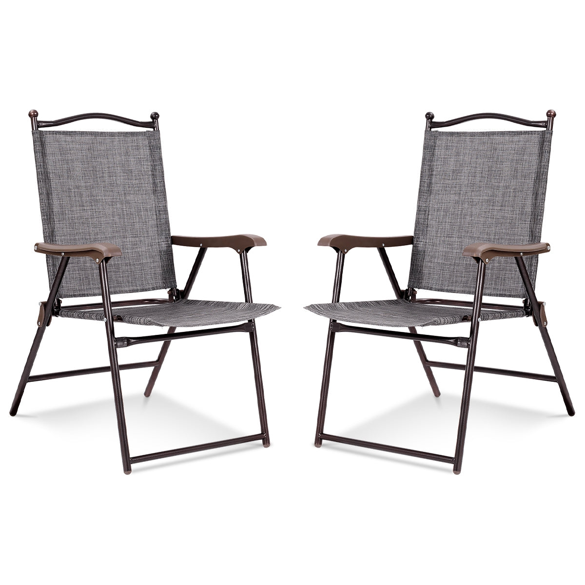 Set of 2 Patio Folding Sling Back Camping Deck Chairs-GrayÂ