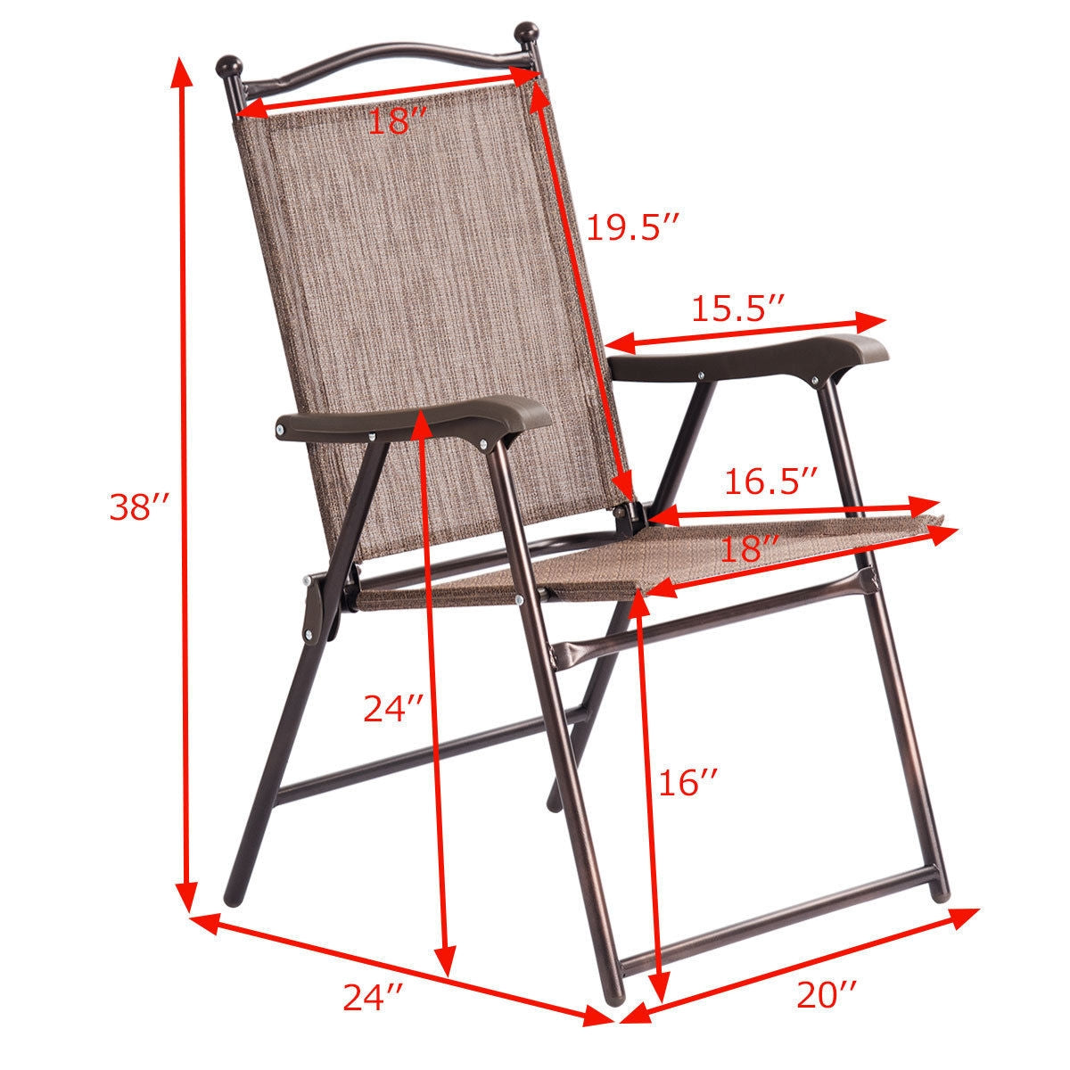 Set of 2 Patio Folding Sling Back Camping Deck Chairs-CoffeeÂ