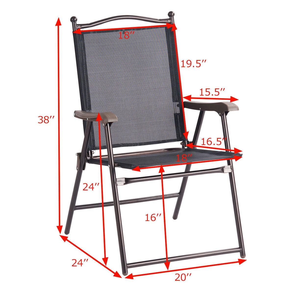 Set of 2 Patio Folding Sling Back Camping Deck Chairs-BlackÂ