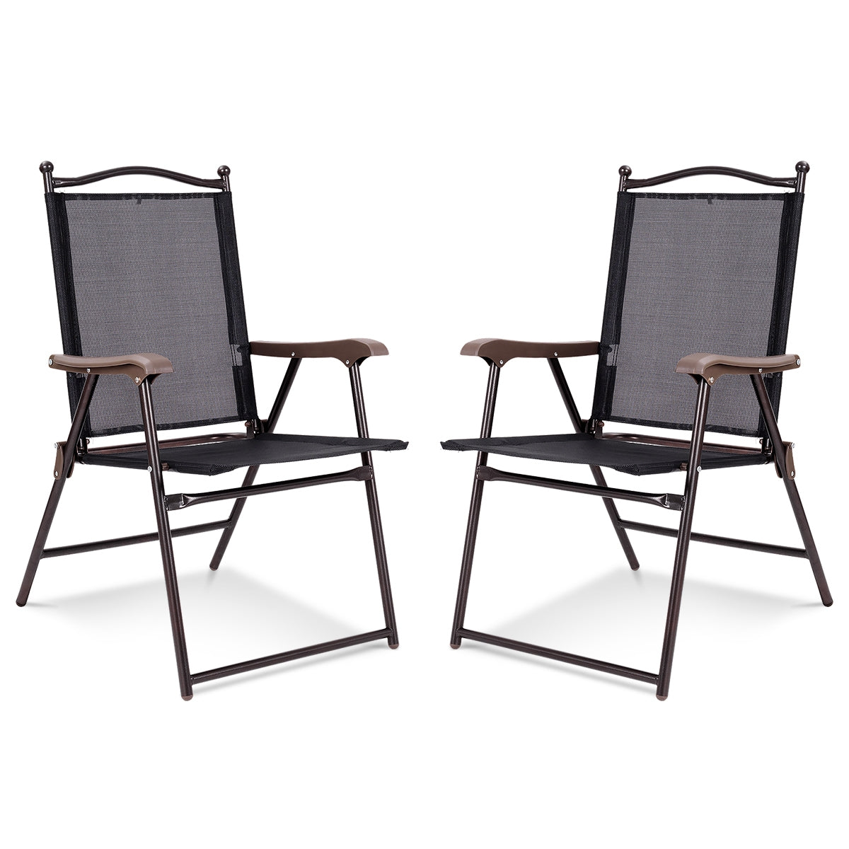 Set of 2 Patio Folding Sling Back Camping Deck Chairs-BlackÂ