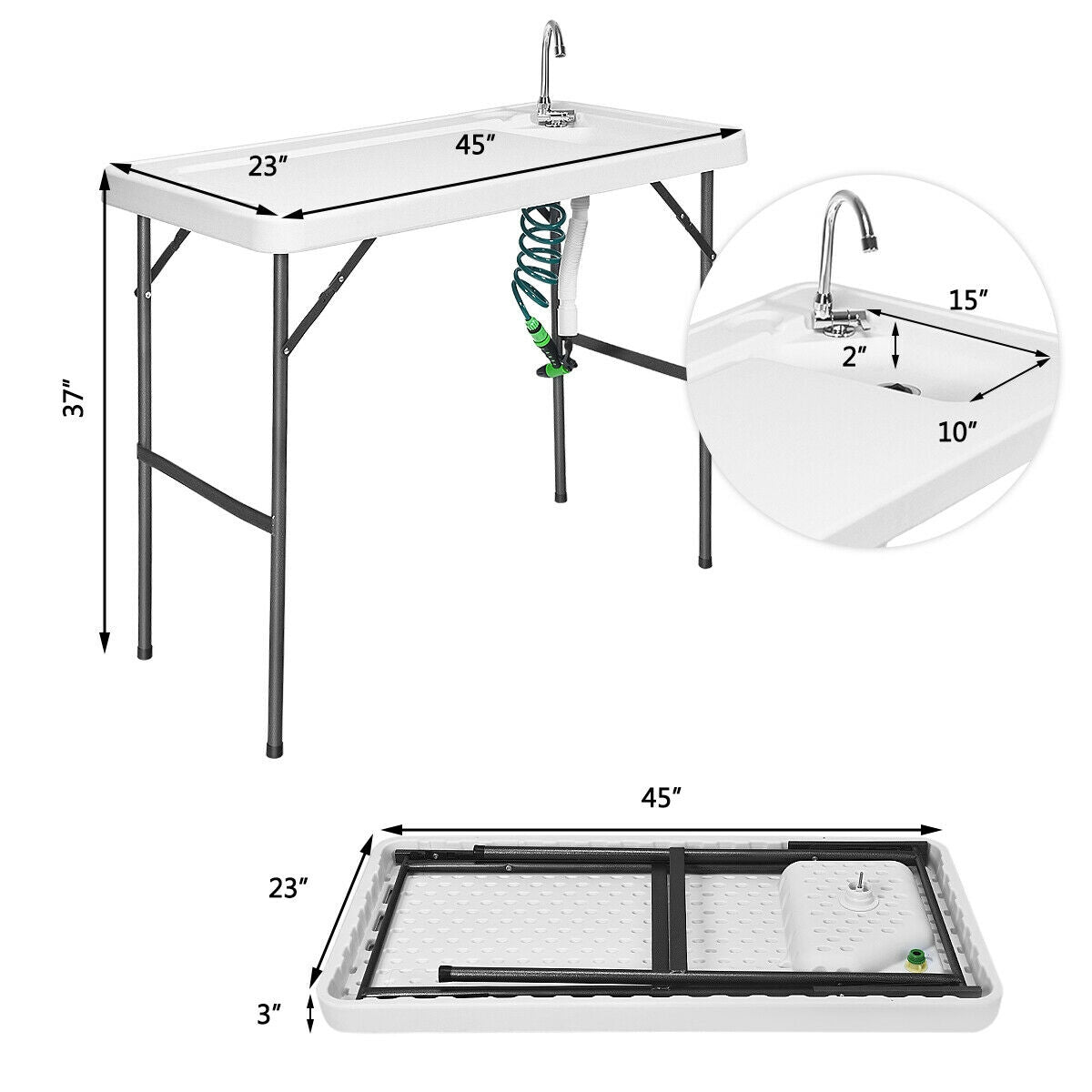 Folding Cleaning Sink Faucet Cutting Camping Table with SprayerÂ