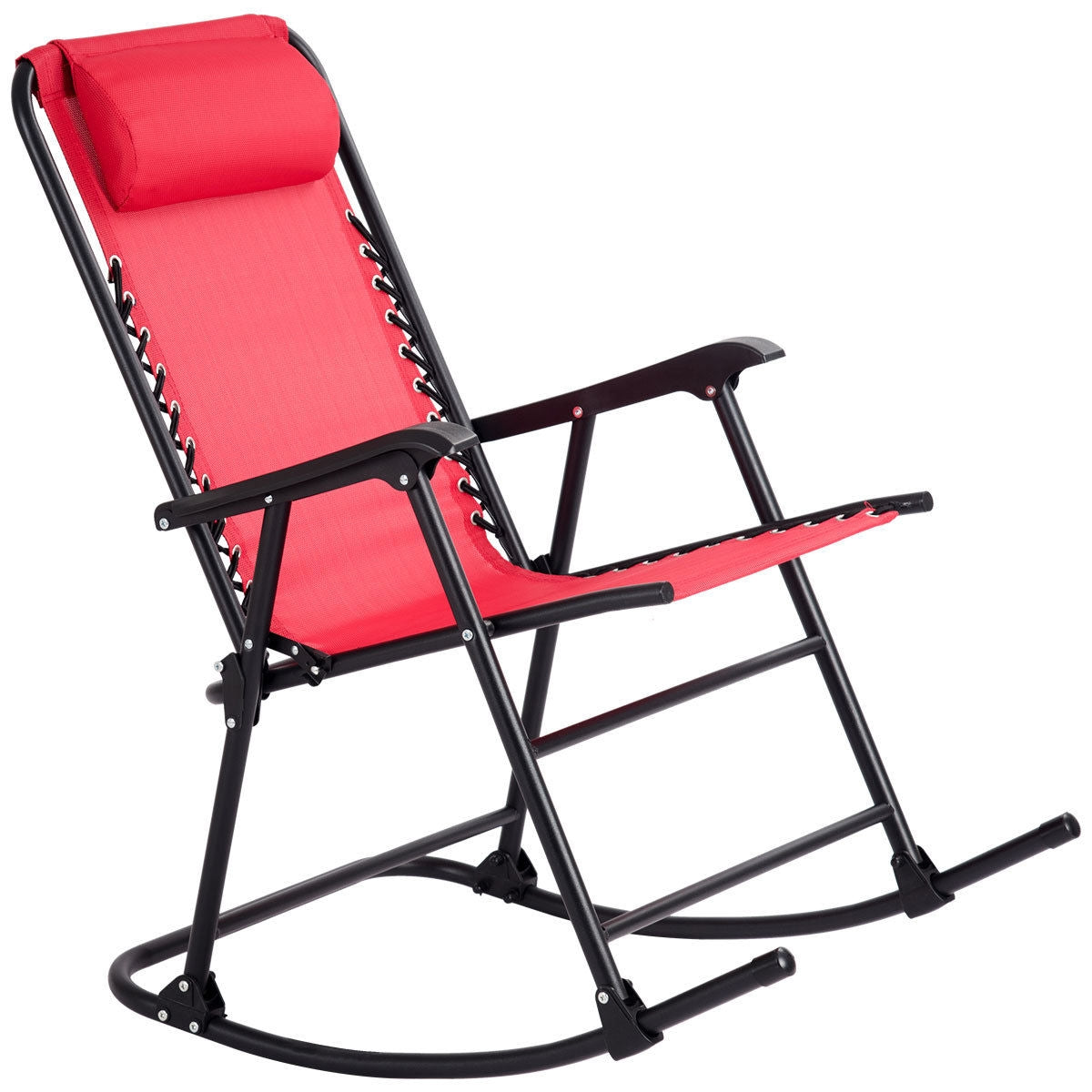 Outdoor Patio Headrest Folding Zero Gravity Rocking Chair-RedÂ