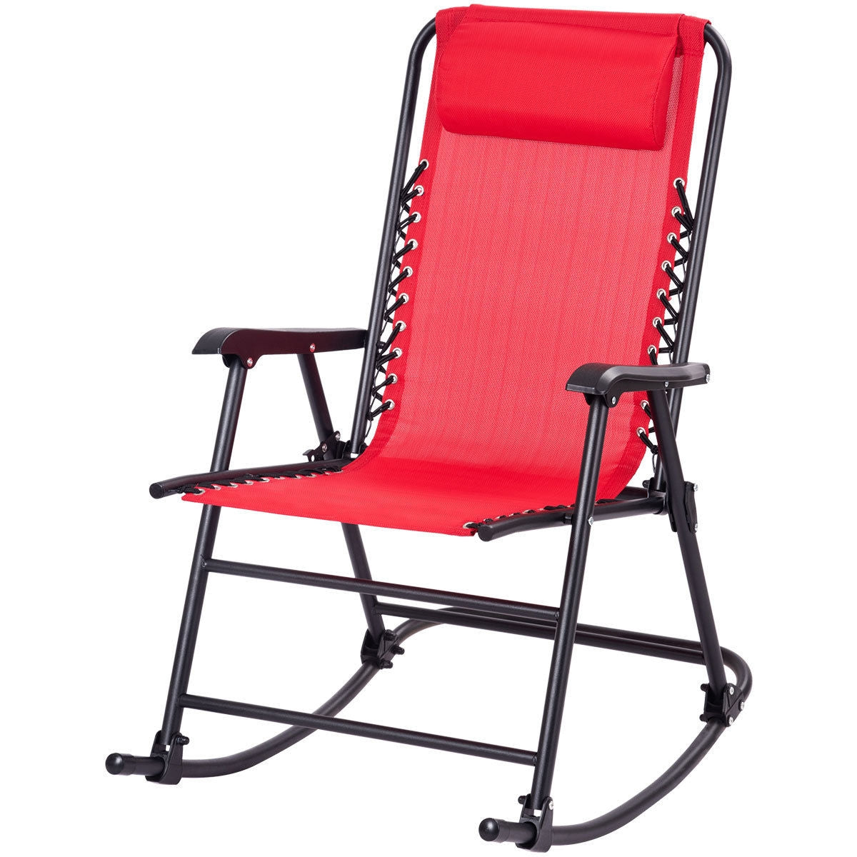 Outdoor Patio Headrest Folding Zero Gravity Rocking Chair-RedÂ