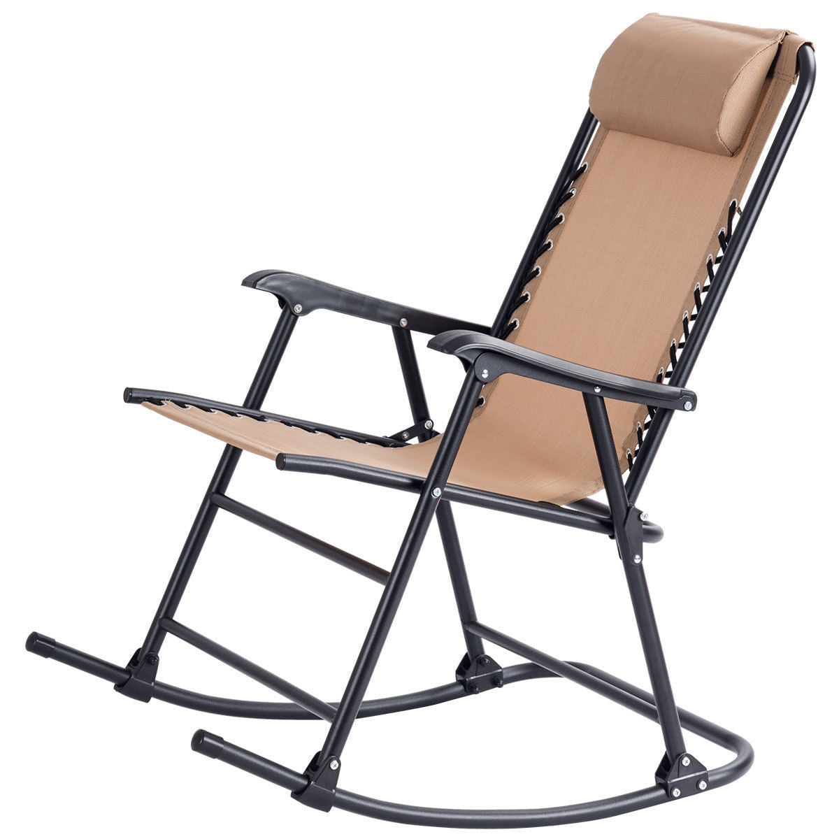 Outdoor Patio Headrest Folding Zero Gravity Rocking Chair-BeigeÂ