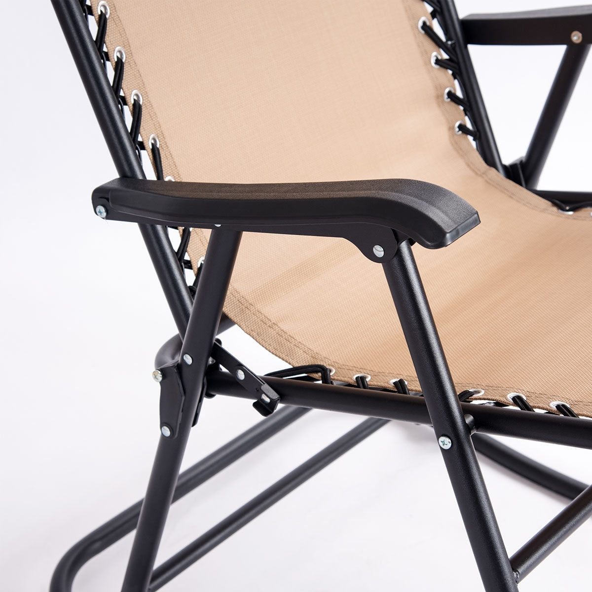 Outdoor Patio Headrest Folding Zero Gravity Rocking Chair-BeigeÂ