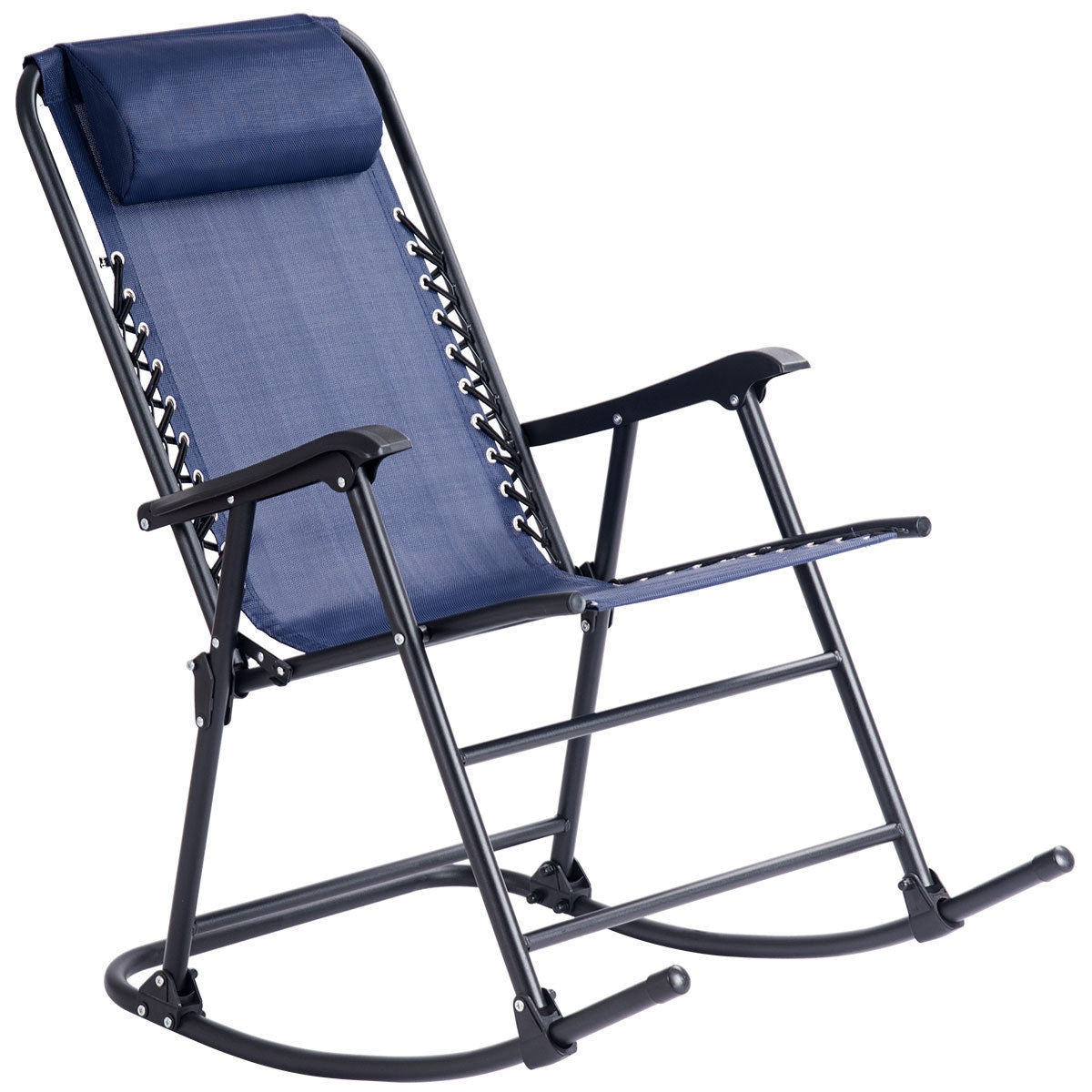 Outdoor Patio Headrest Folding Zero Gravity Rocking Chair-BlueÂ