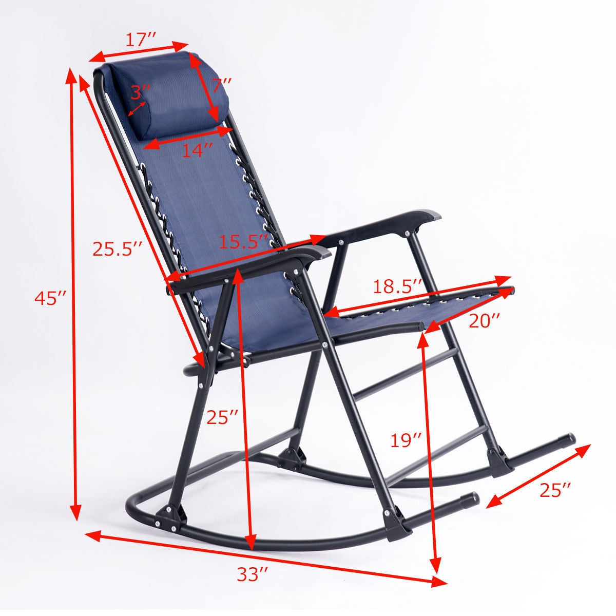 Outdoor Patio Headrest Folding Zero Gravity Rocking Chair-BlueÂ