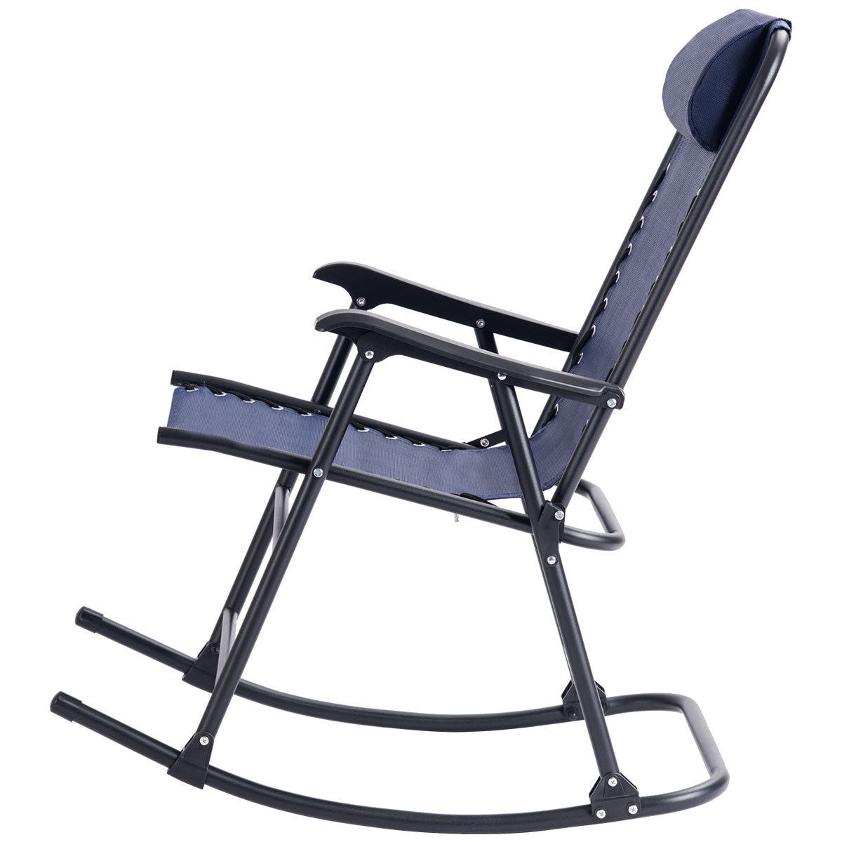 Outdoor Patio Headrest Folding Zero Gravity Rocking Chair-BlueÂ