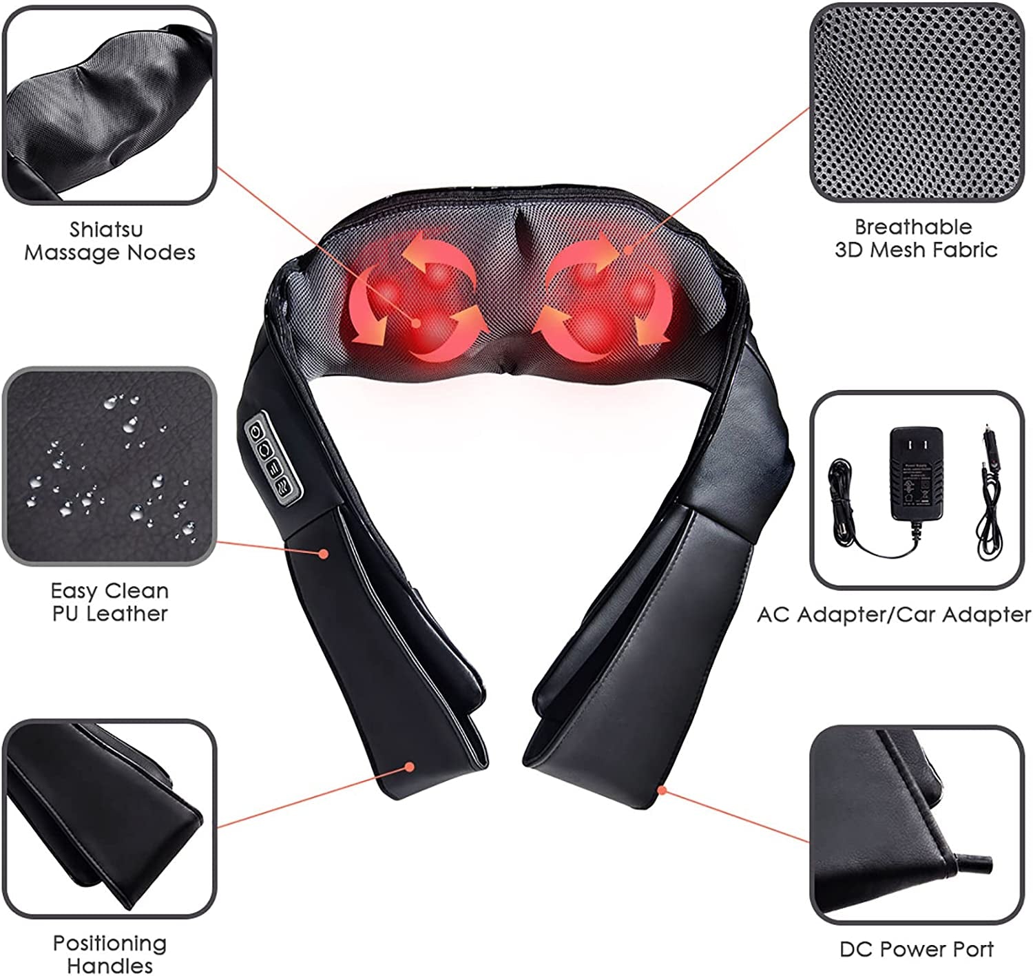Electric Back and Neck Kneading Shoulder Massager with Heat StrapsÂ