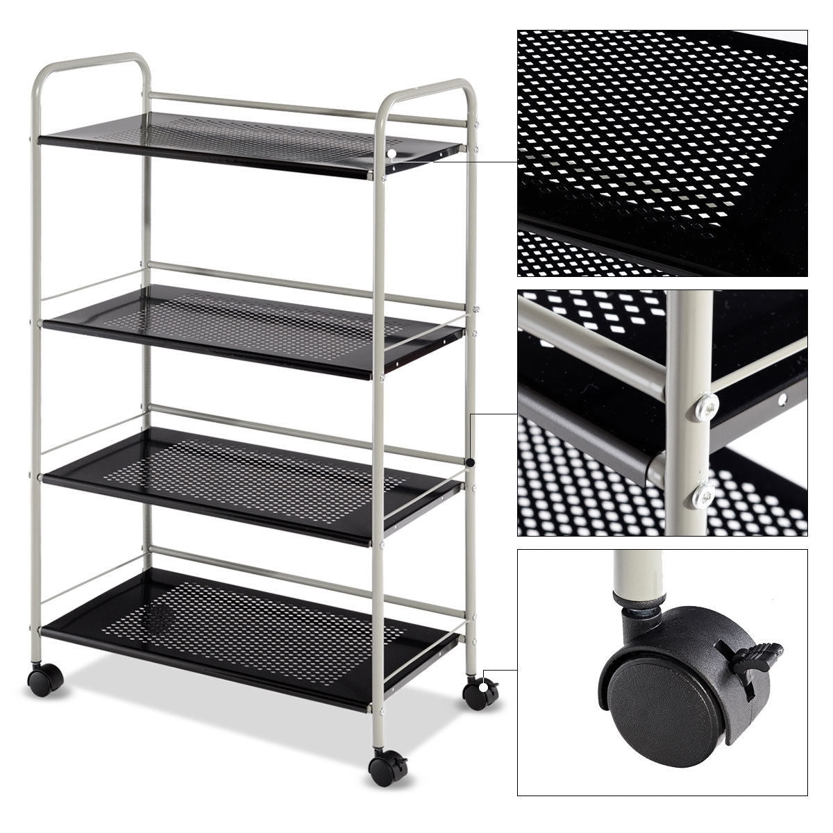 4 Tiers Rolling Storage Cart Utility Trolley-23.5 InchÂ