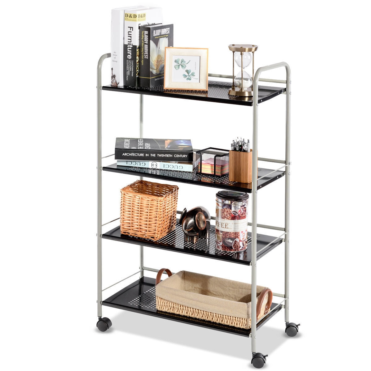 4 Tiers Rolling Storage Cart Utility Trolley-23.5 InchÂ