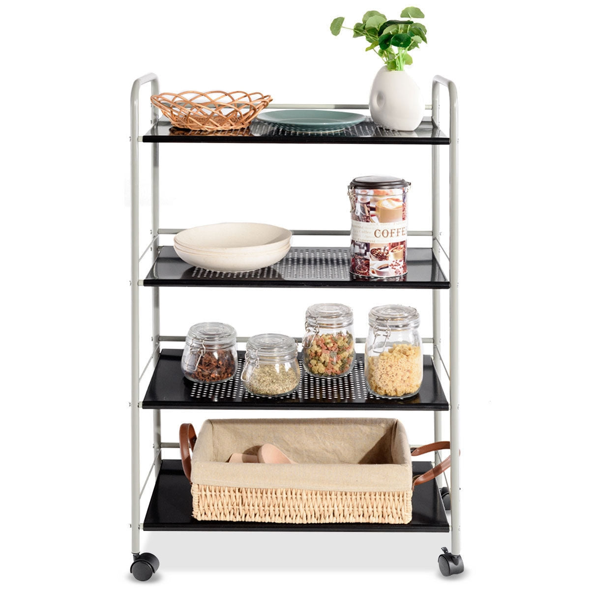 4 Tiers Rolling Storage Cart Utility Trolley-23.5 InchÂ