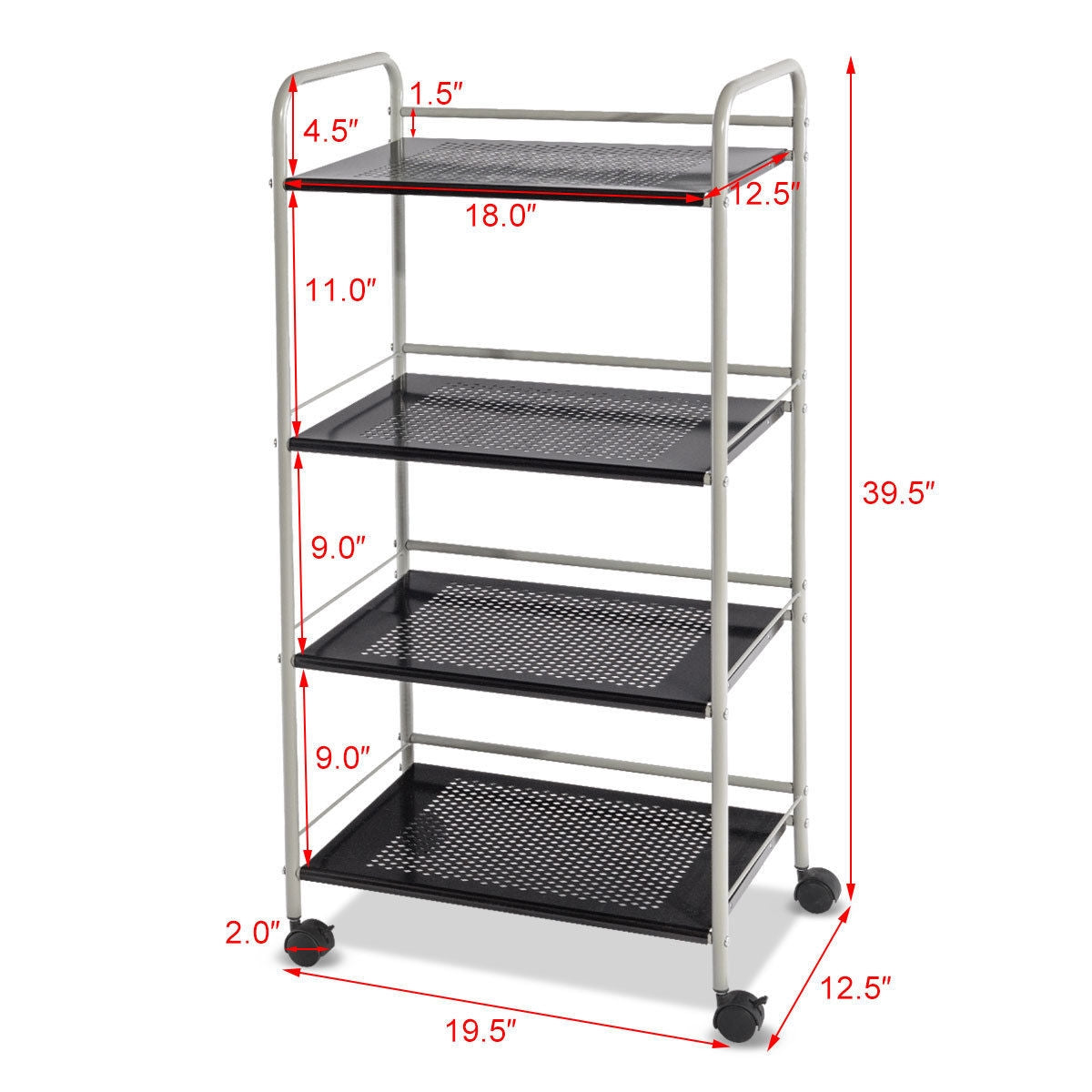 4 Tiers Rolling Cart Storage Display Rack-19.5 InchÂ