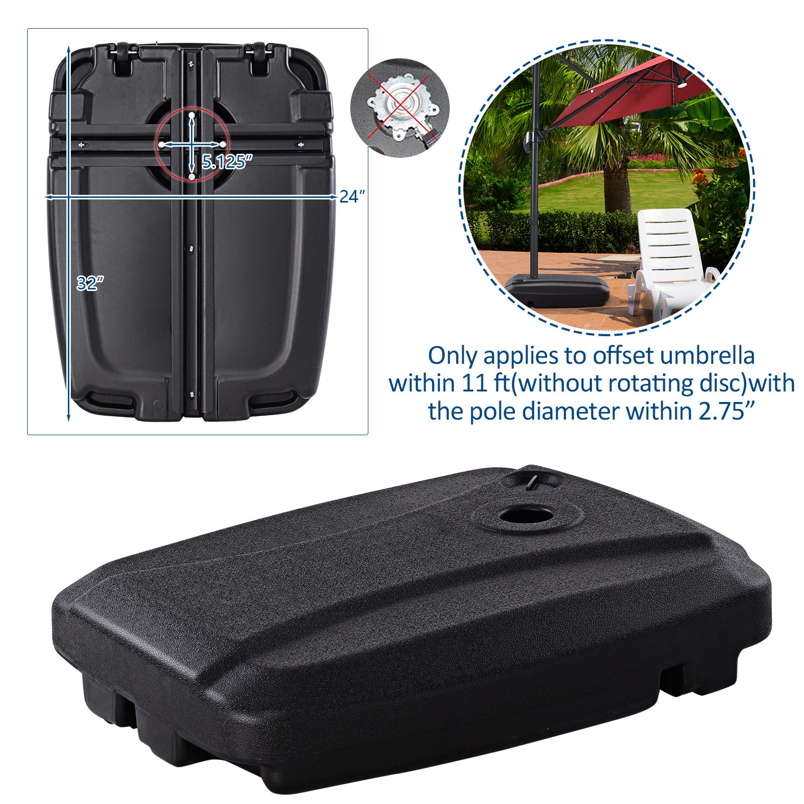 60L Plastic Weighted Fill Water Sand Wheel Patio Umbrella BaseÂ