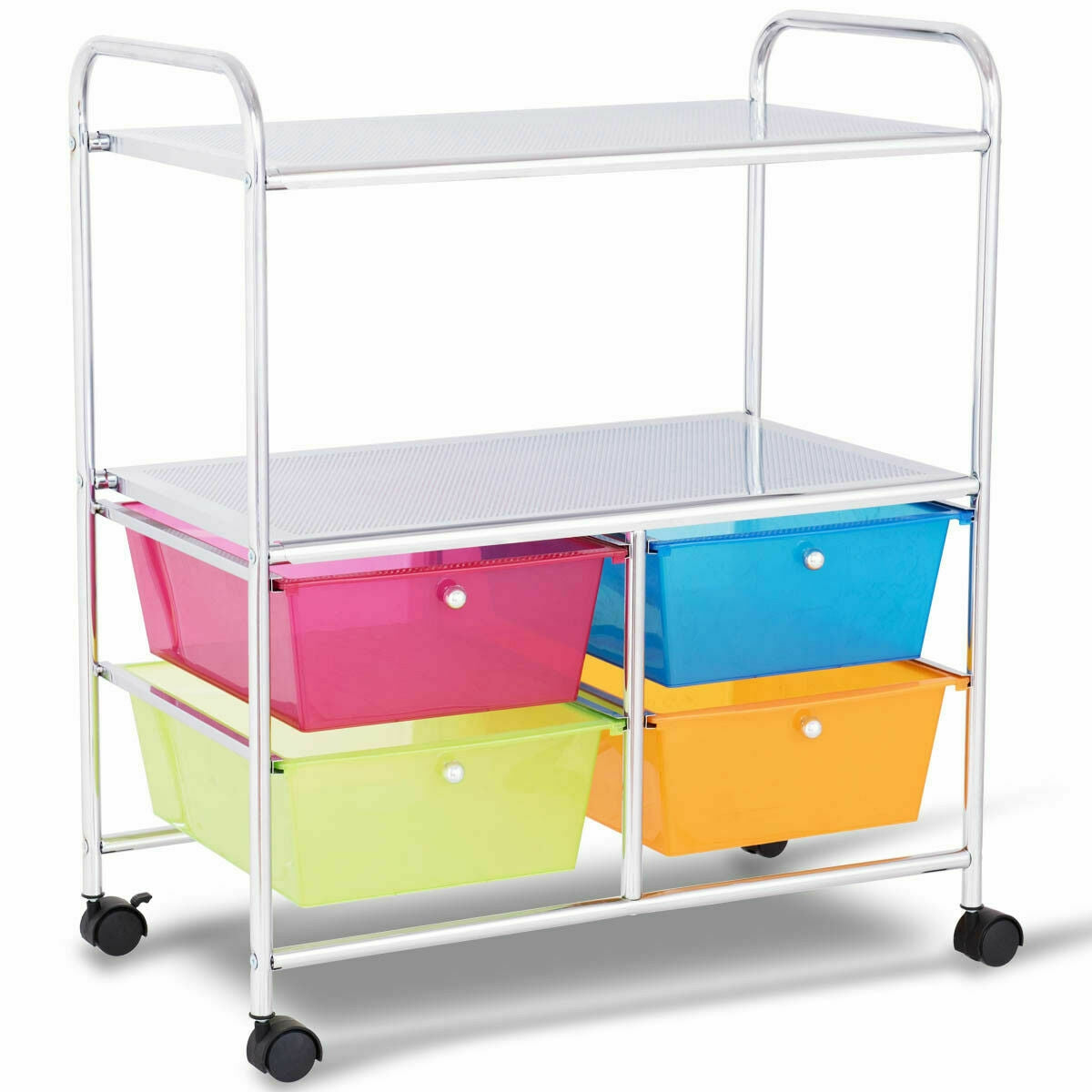 4 Drawers Shelves Rolling Storage Cart Rack-Transparent MulticolorÂ