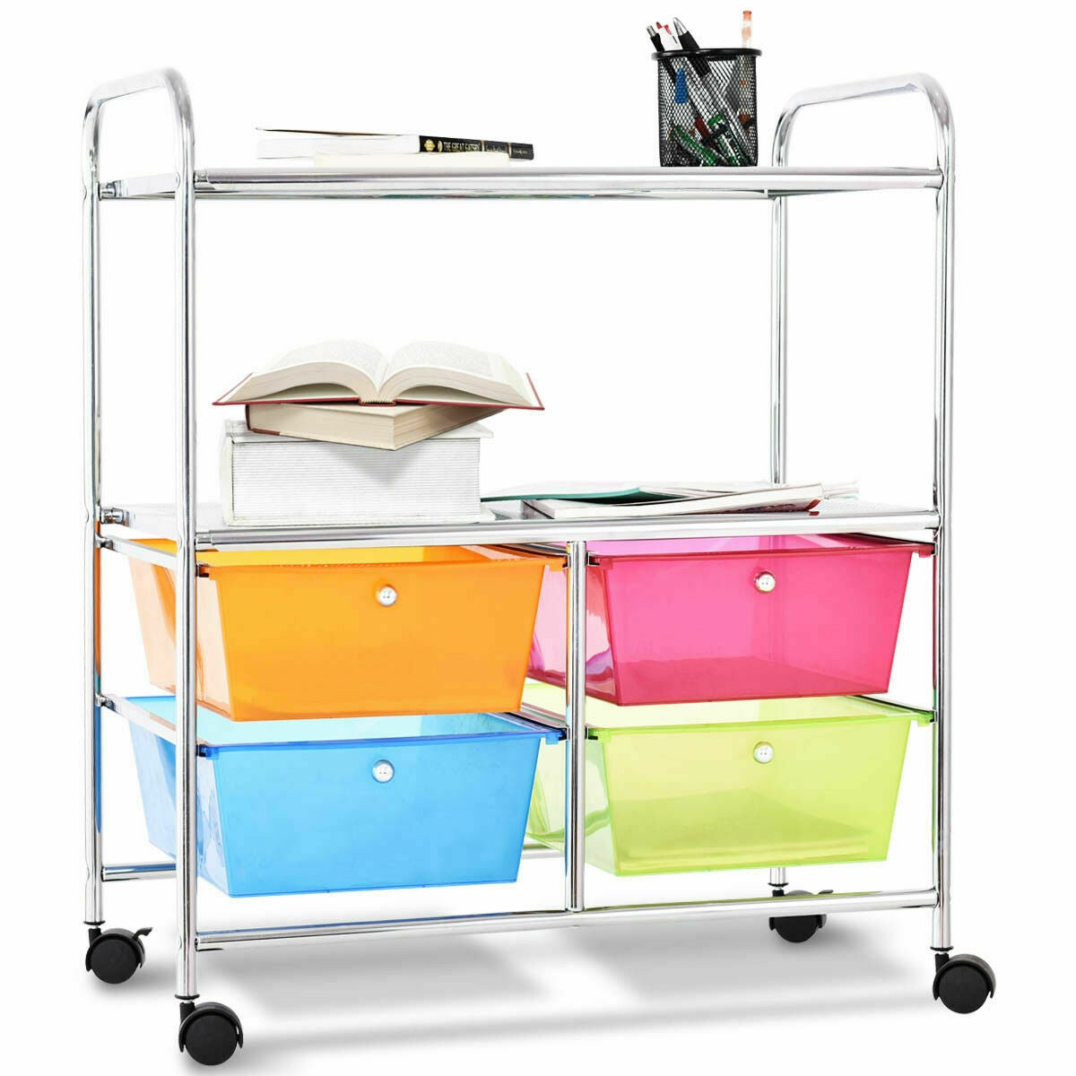 4 Drawers Shelves Rolling Storage Cart Rack-Transparent MulticolorÂ