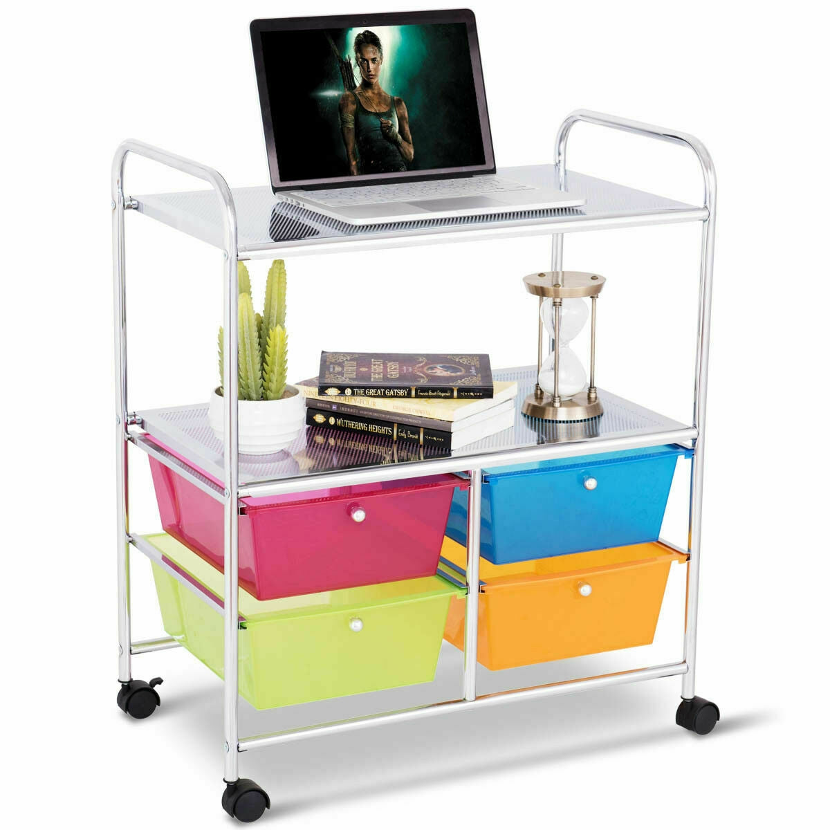 4 Drawers Shelves Rolling Storage Cart Rack-Transparent MulticolorÂ