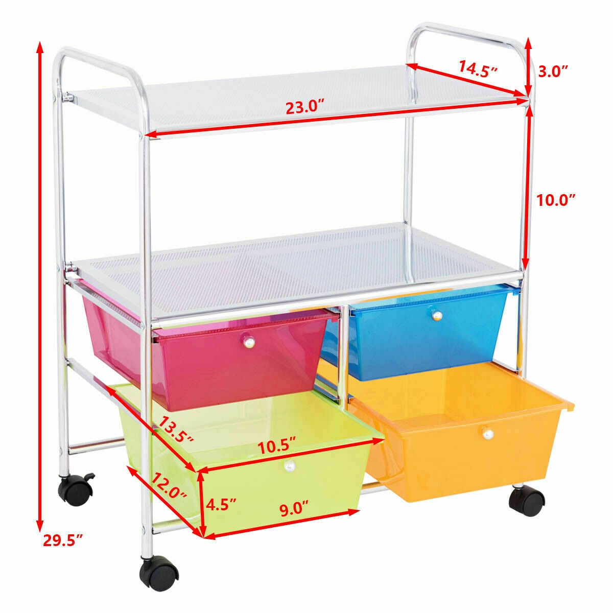 4 Drawers Shelves Rolling Storage Cart Rack-Transparent MulticolorÂ