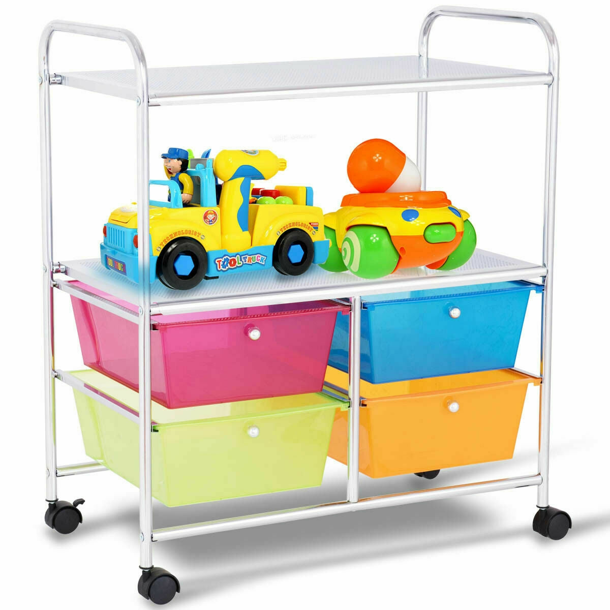 4 Drawers Shelves Rolling Storage Cart Rack-Transparent MulticolorÂ