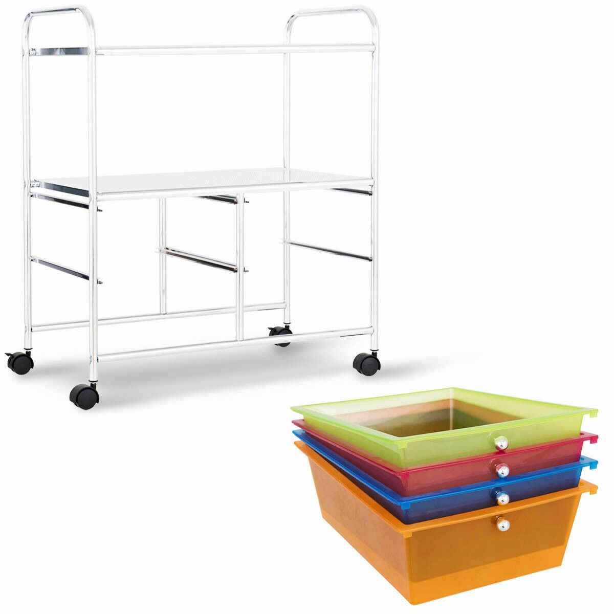 4 Drawers Shelves Rolling Storage Cart Rack-Transparent MulticolorÂ