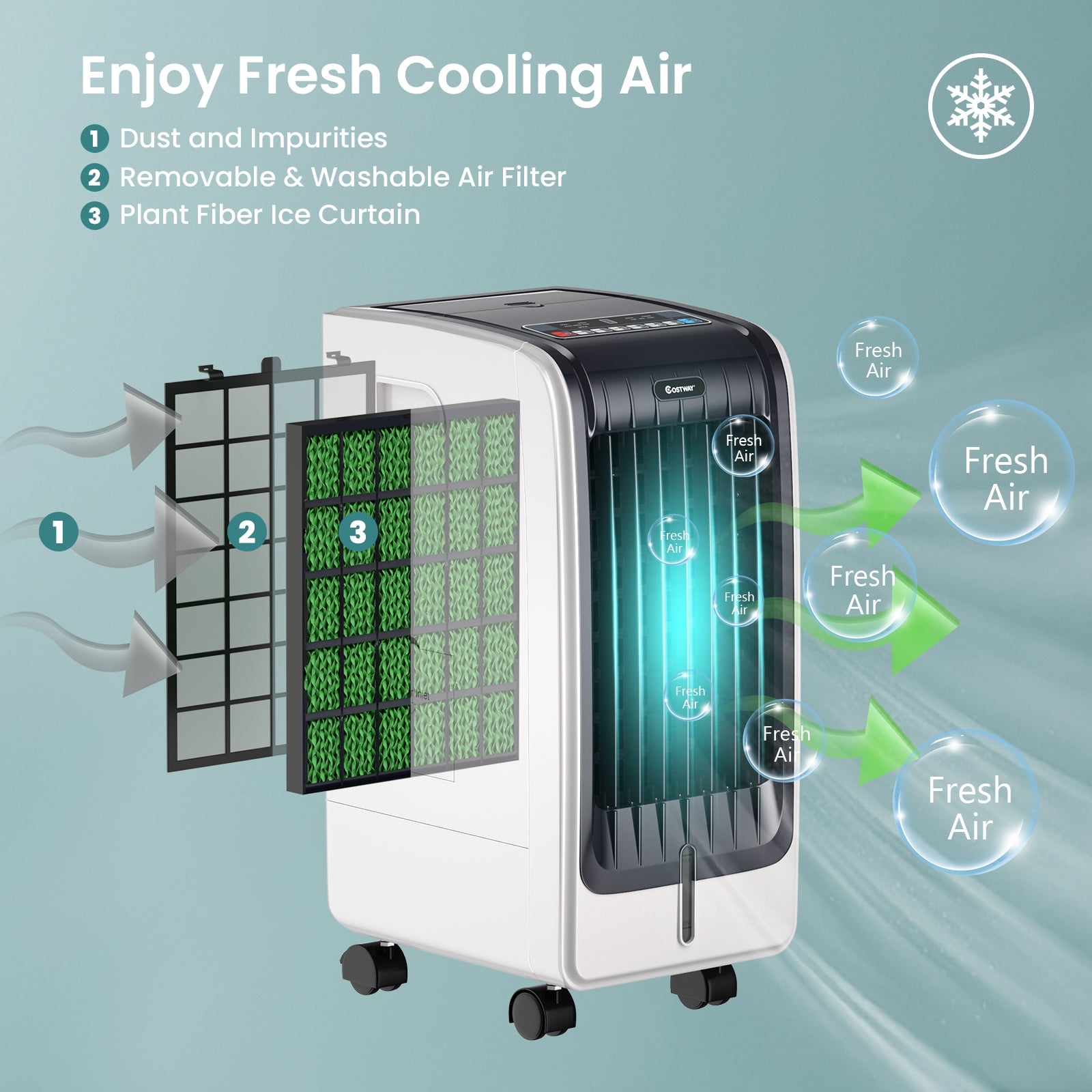110V Portable Cooling Evaporative Fan with 3-Speed and 8H Timer FunctionÂ