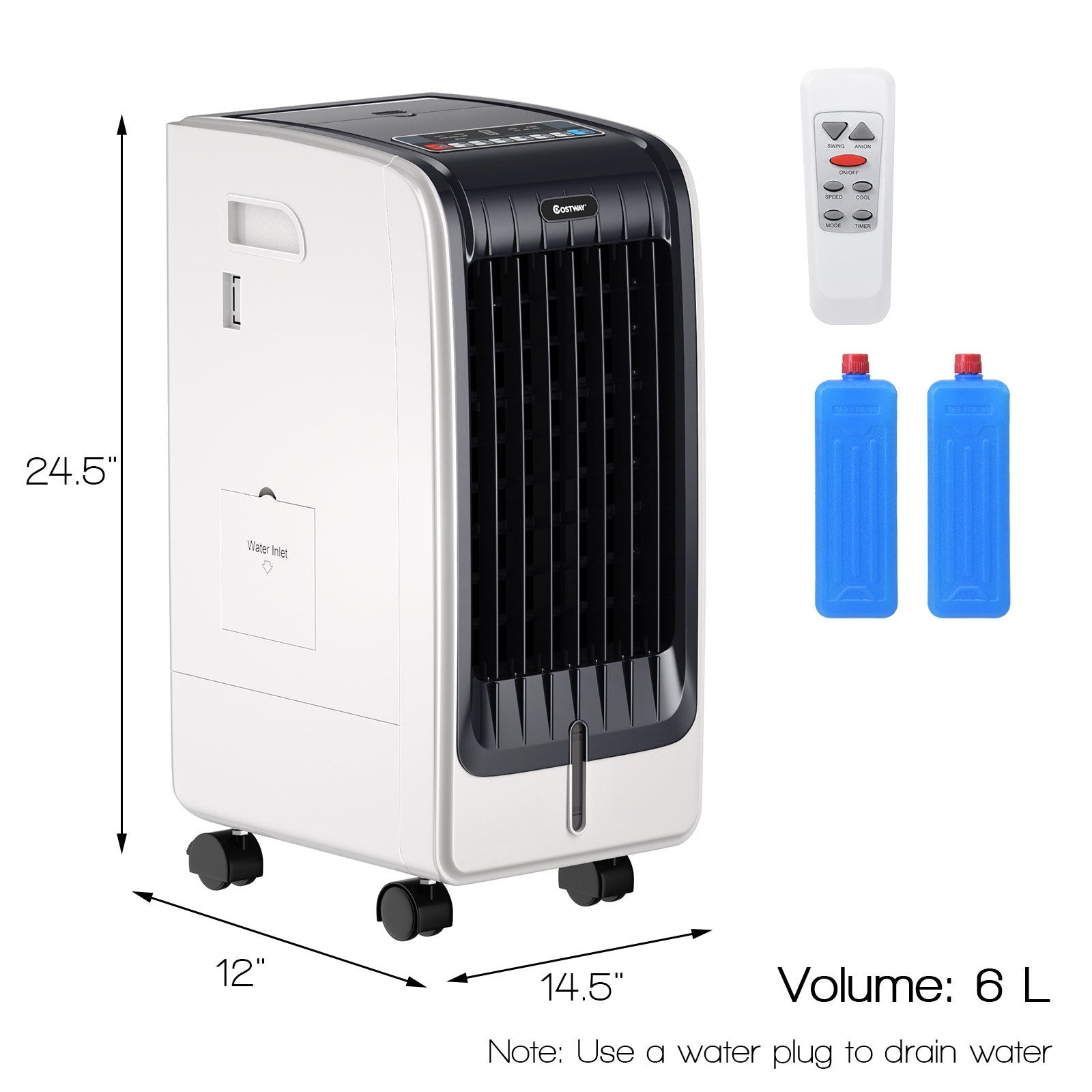 110V Portable Cooling Evaporative Fan with 3-Speed and 8H Timer FunctionÂ