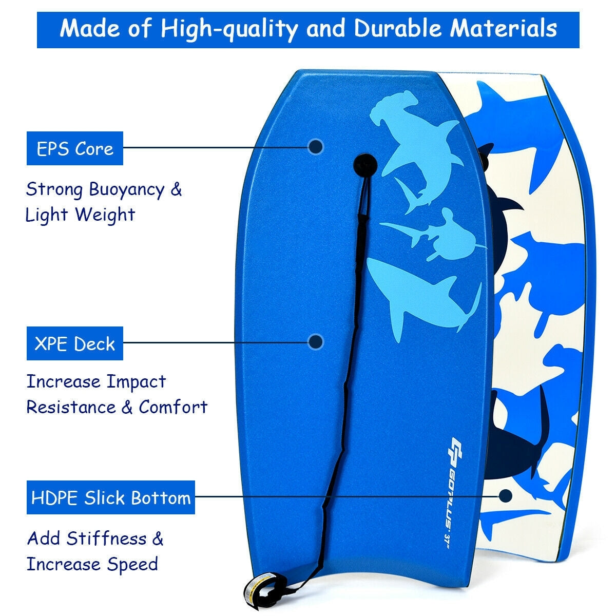 Lightweight Super Bodyboard Surfing W/Leash IXPE Deck EPS Core Boarding-LÂ