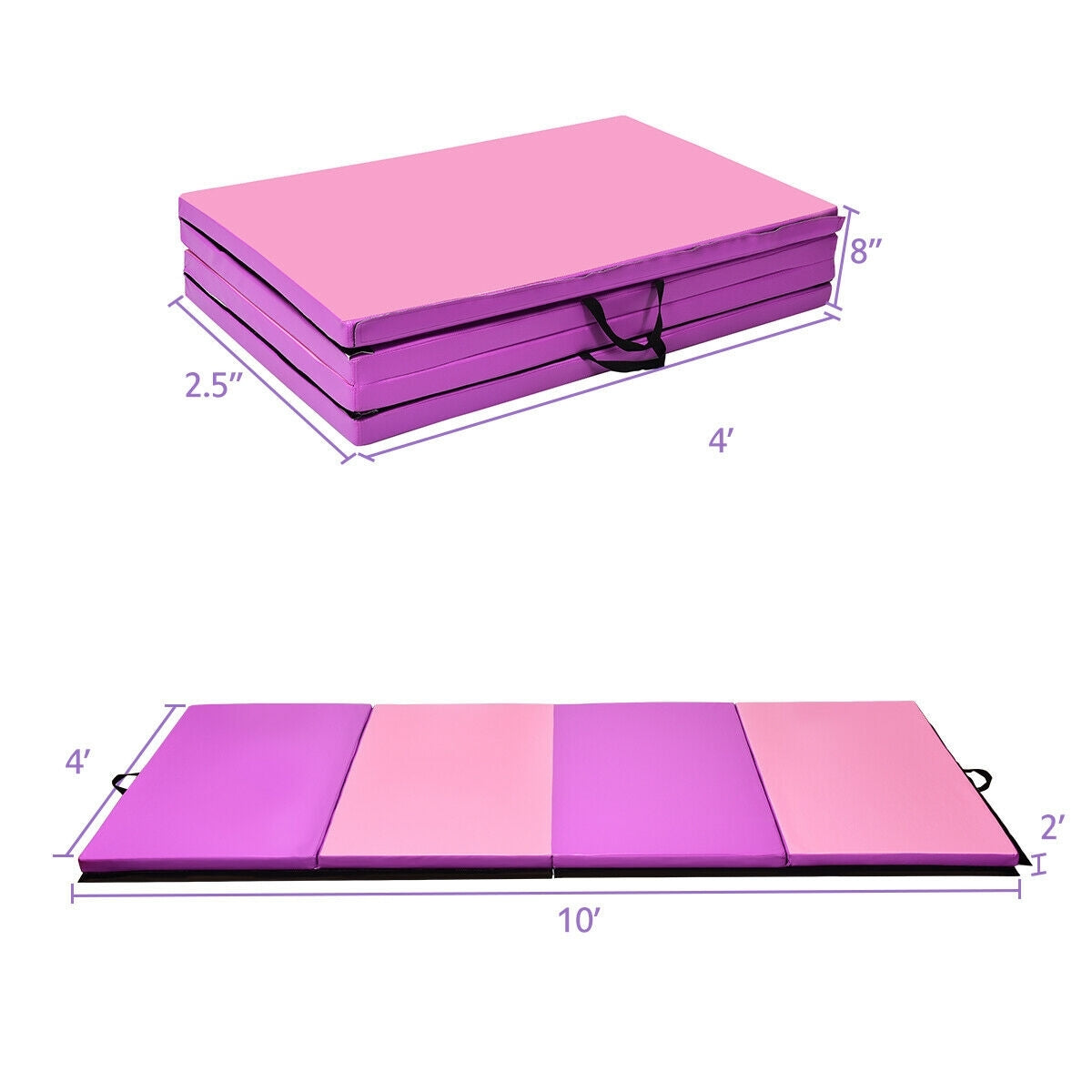 4 Feet x 10 Feet Thick Folding Panel Gymnastics Mat-Pink & PurpleÂ