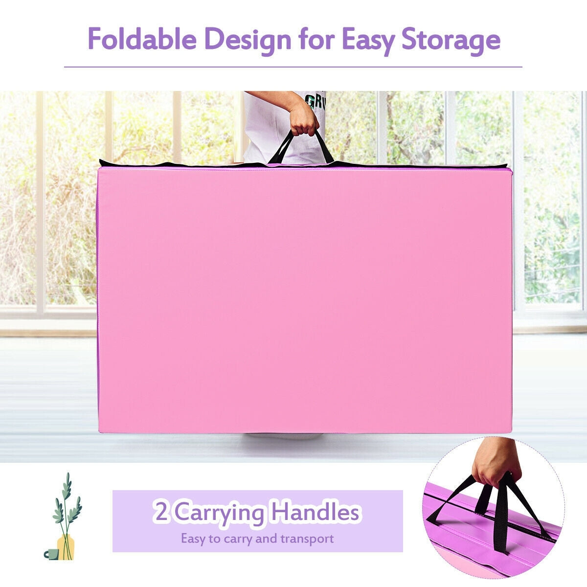 4 Feet x 10 Feet Thick Folding Panel Gymnastics Mat-Pink & PurpleÂ