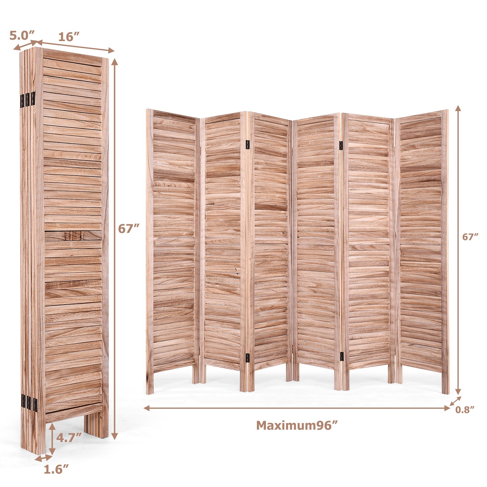 6 Panels Classic Venetian Wooden Slat Room Screen-BrownÂ