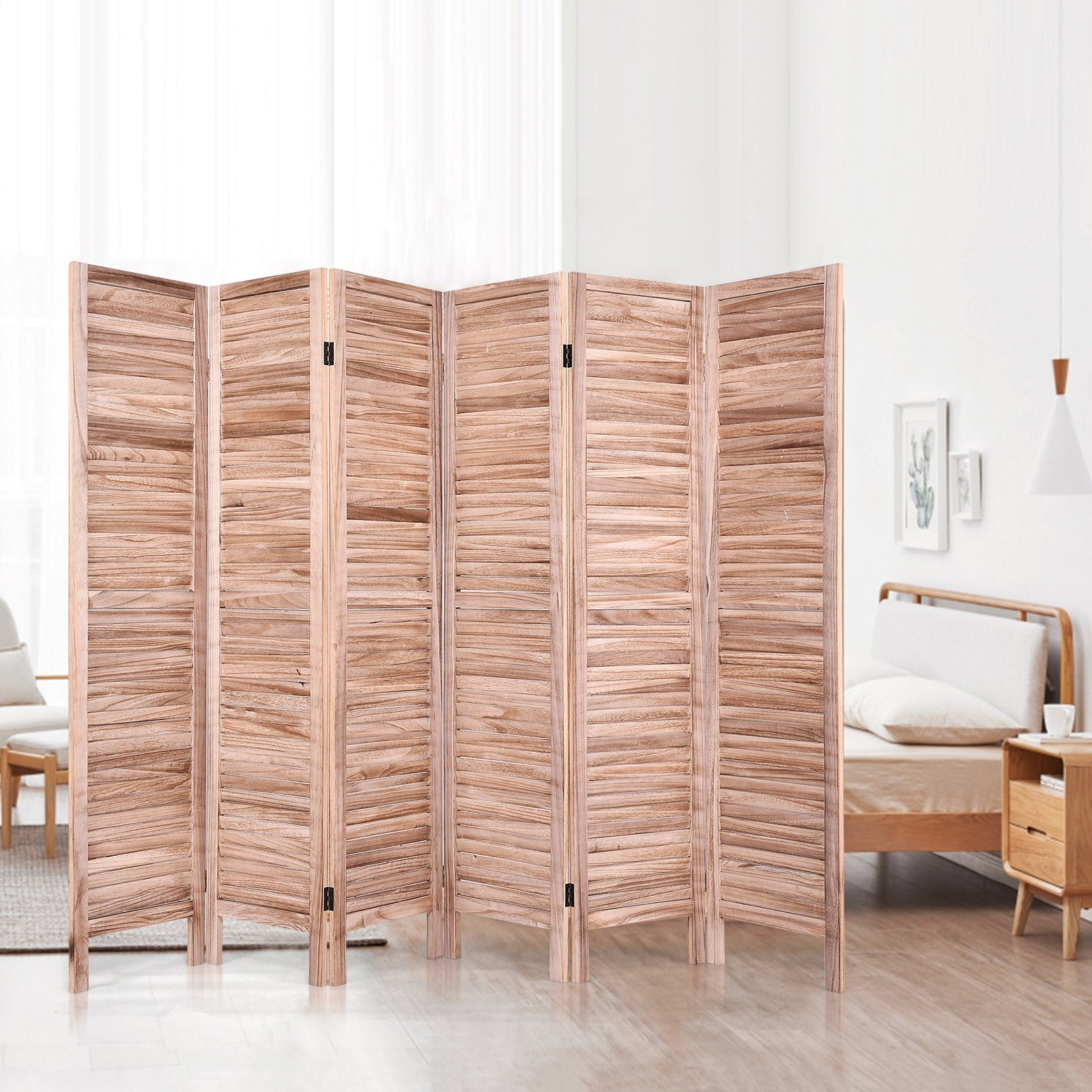 6 Panels Classic Venetian Wooden Slat Room Screen-BrownÂ