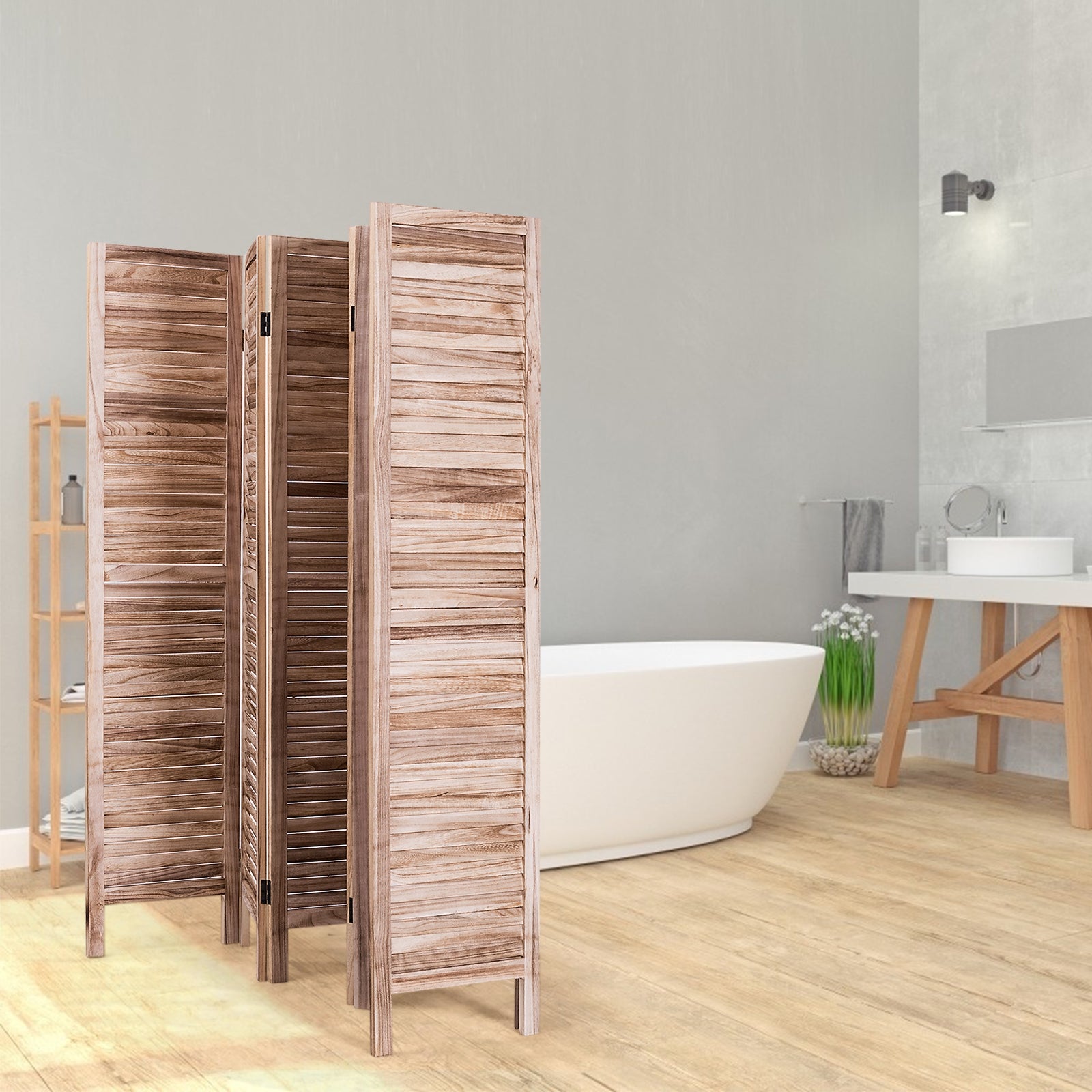 6 Panels Classic Venetian Wooden Slat Room Screen-BrownÂ