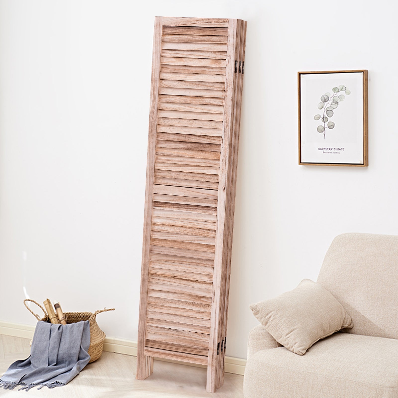 6 Panels Classic Venetian Wooden Slat Room Screen-BrownÂ