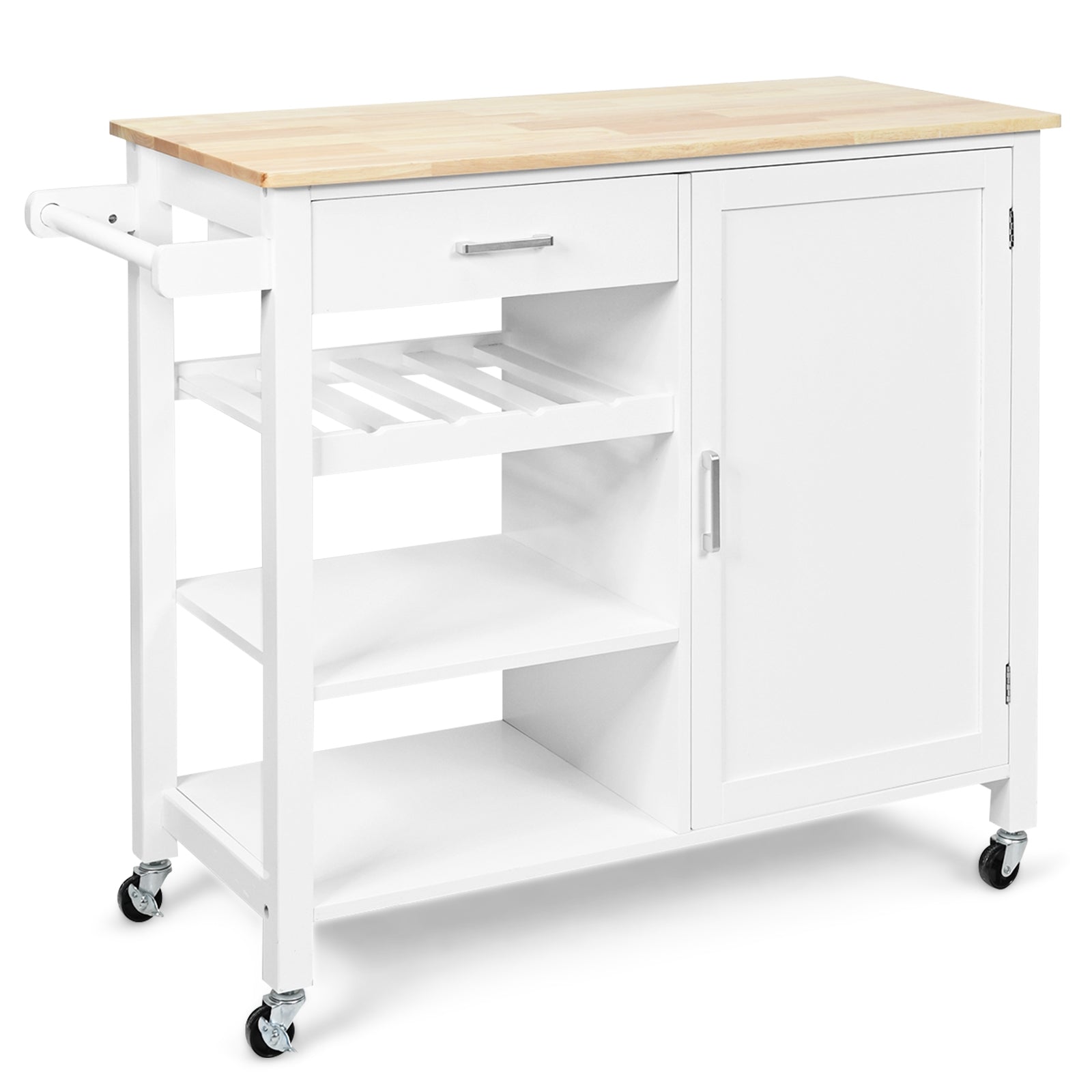 Kitchen Island Cart Rolling Serving Cart Wood Trolley-WhiteÂ
