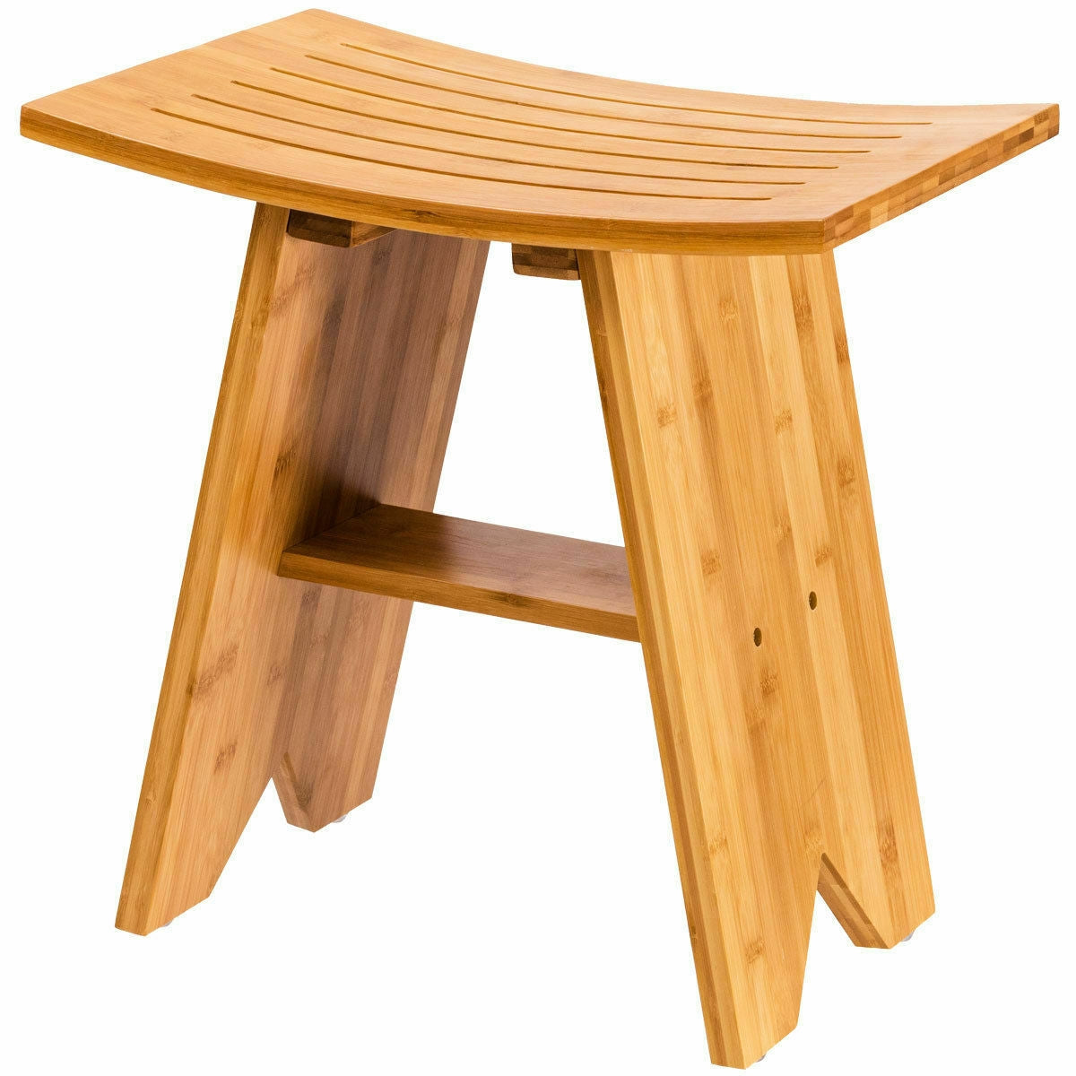 18 Inch Bamboo Shower Stool Bench with ShelfÂ