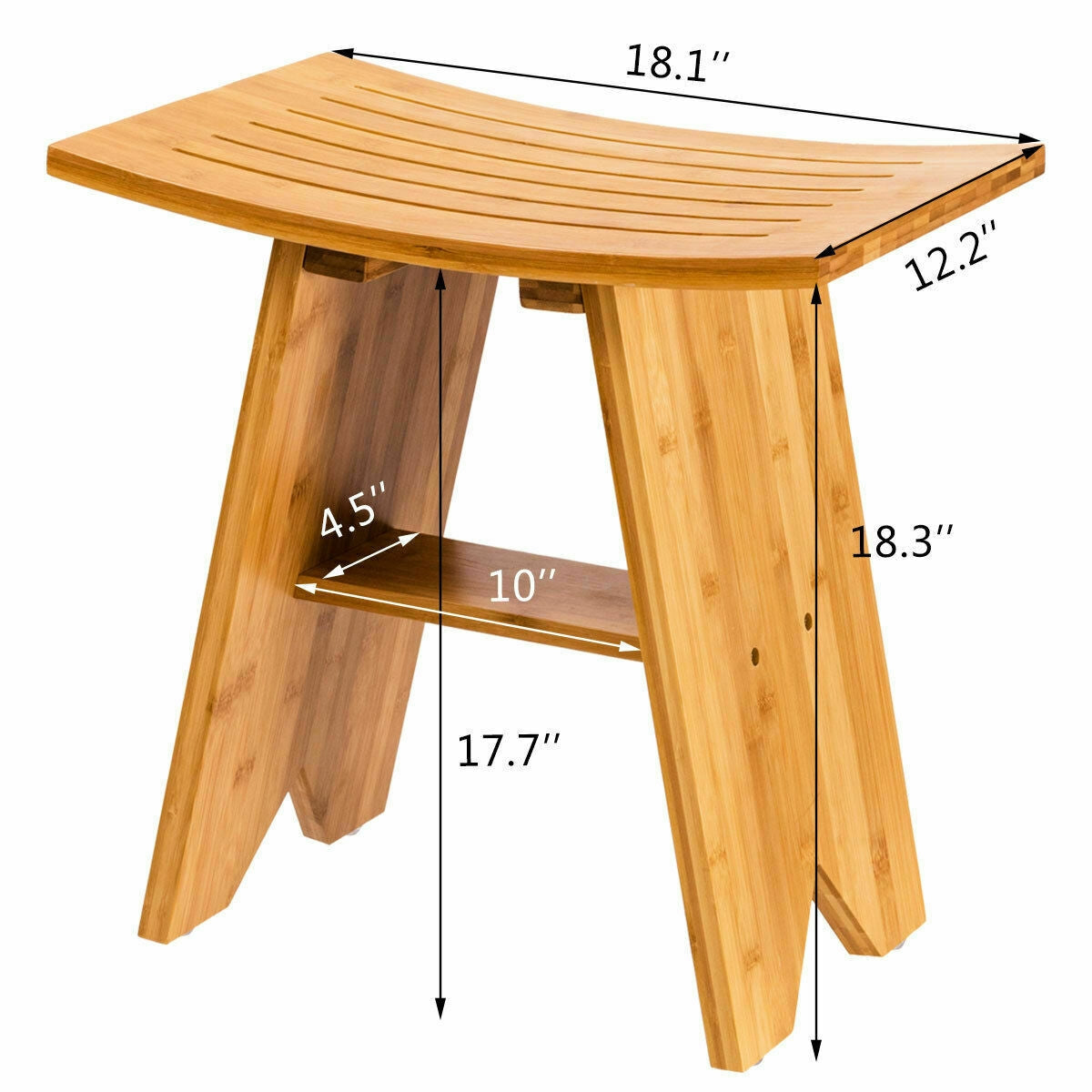 18 Inch Bamboo Shower Stool Bench with ShelfÂ