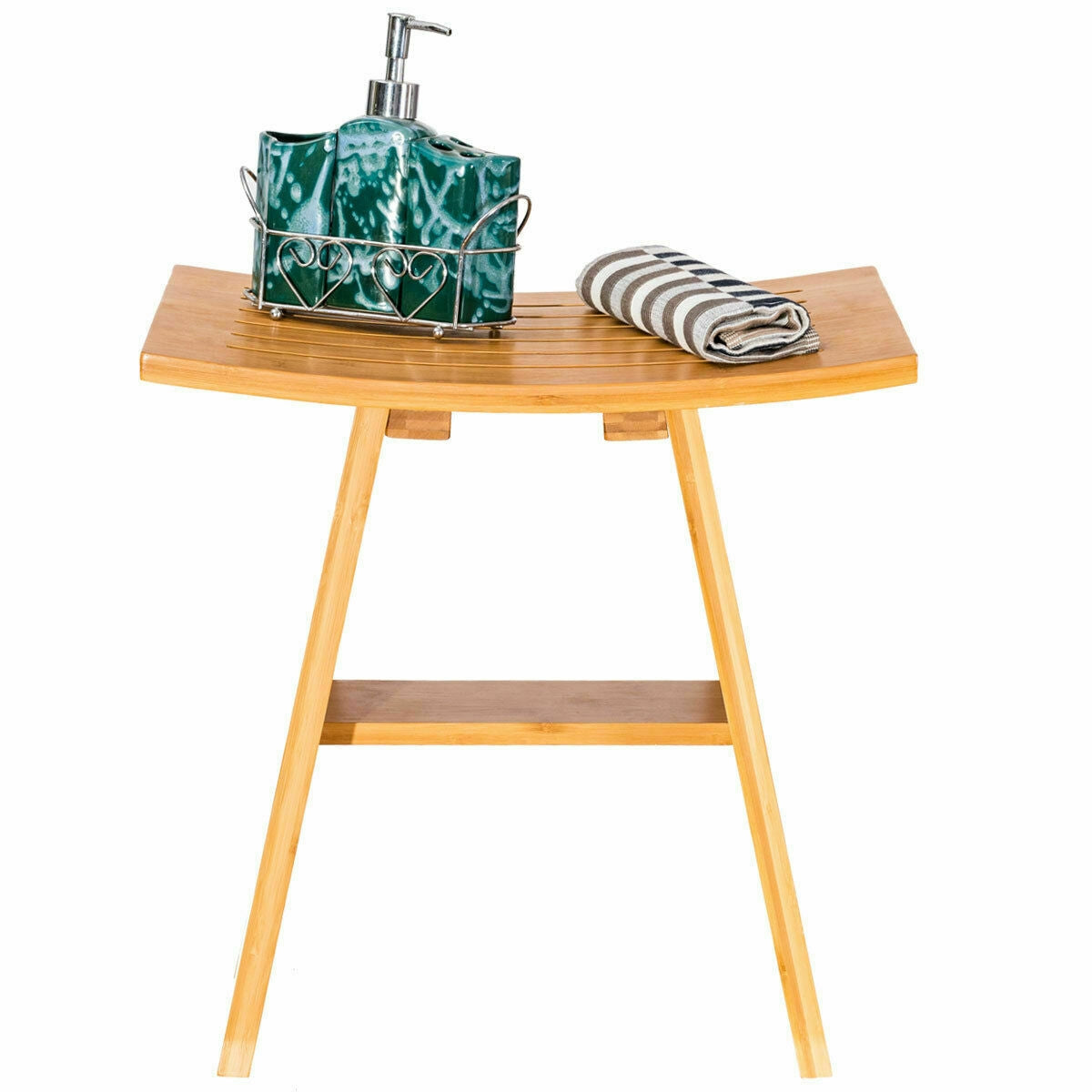 18 Inch Bamboo Shower Stool Bench with ShelfÂ
