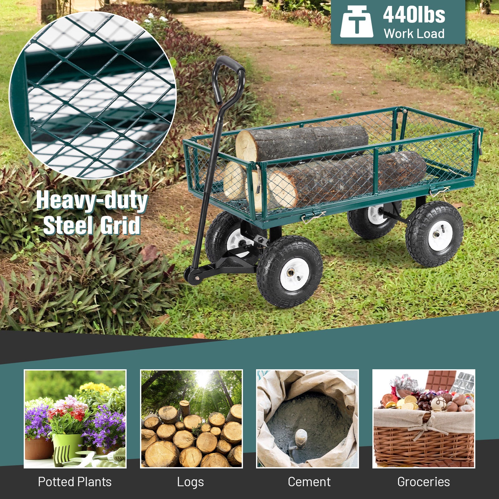 Heavy Duty Garden Utility Cart Wagon WheelbarrowÂ