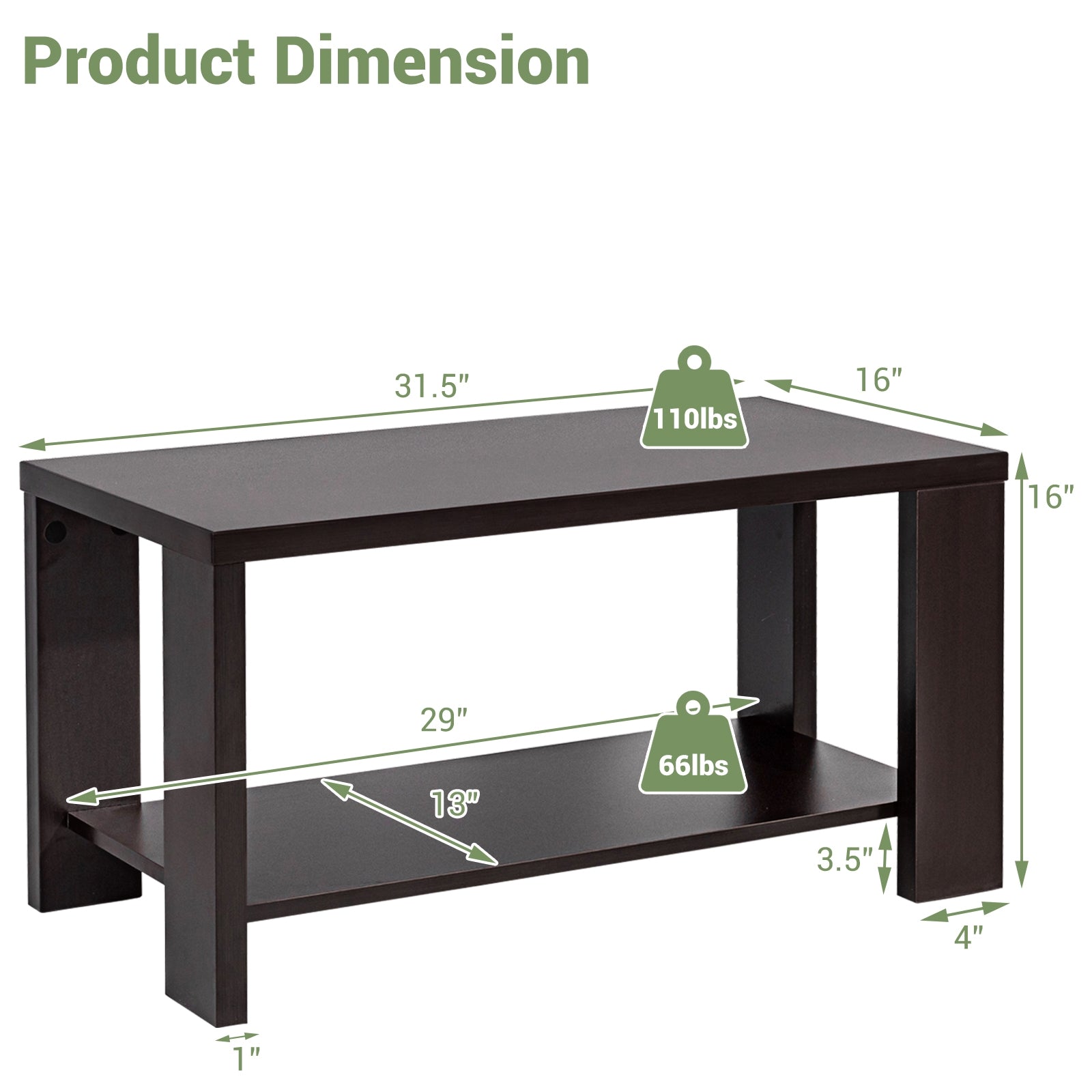 Rectangular Cocktail Coffee Table with Storage ShelfÂ