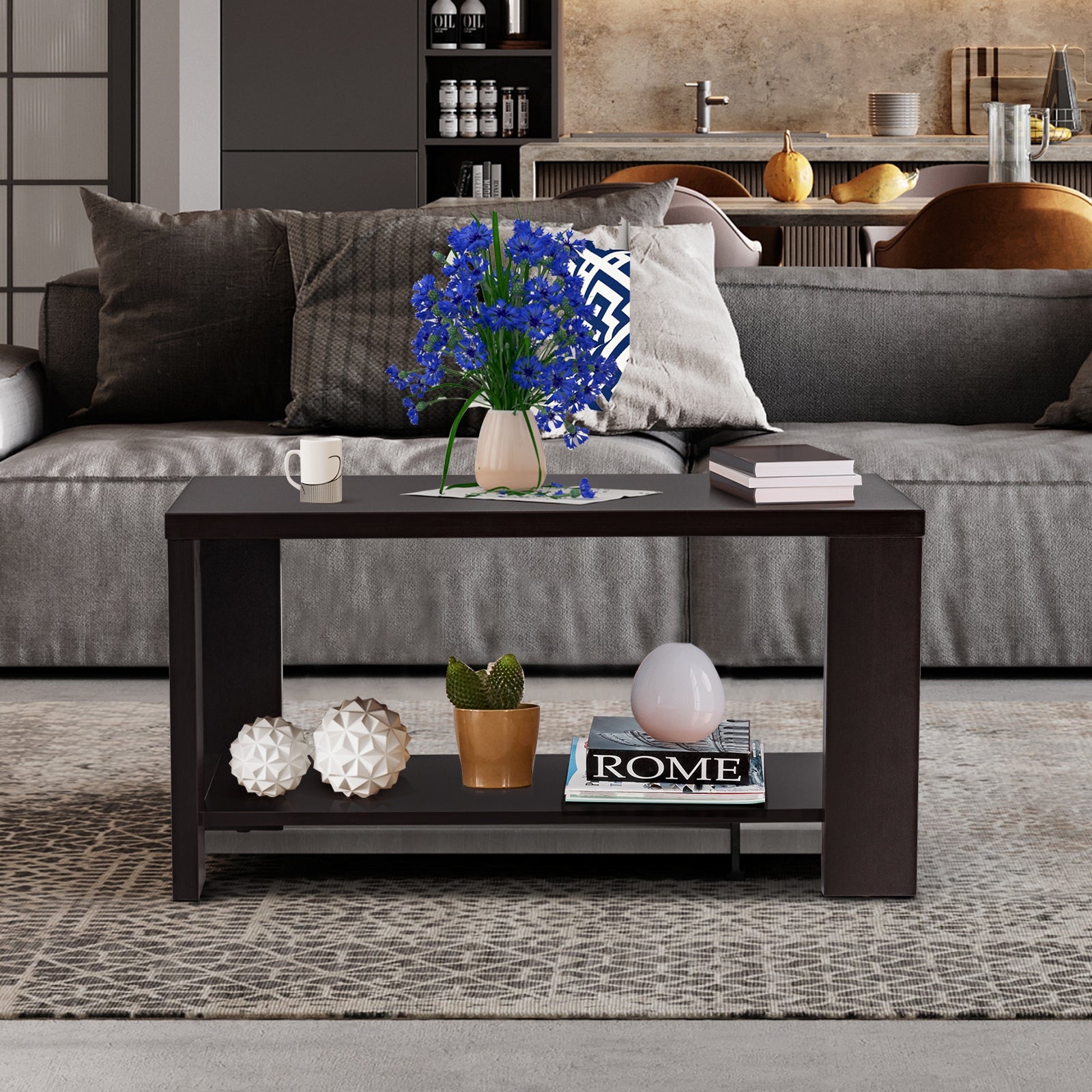 Rectangular Cocktail Coffee Table with Storage ShelfÂ