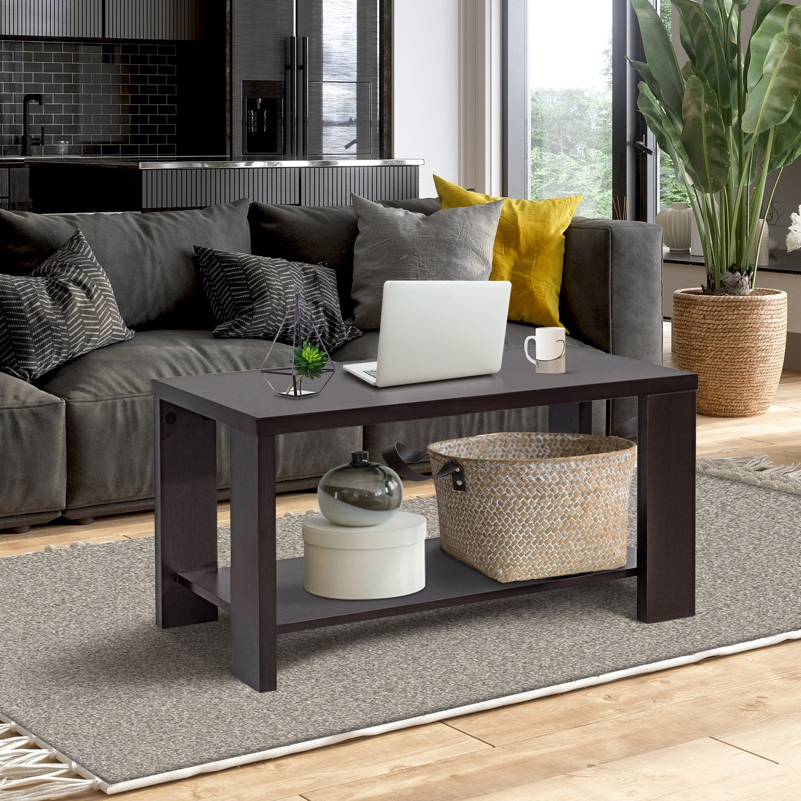Rectangular Cocktail Coffee Table with Storage ShelfÂ