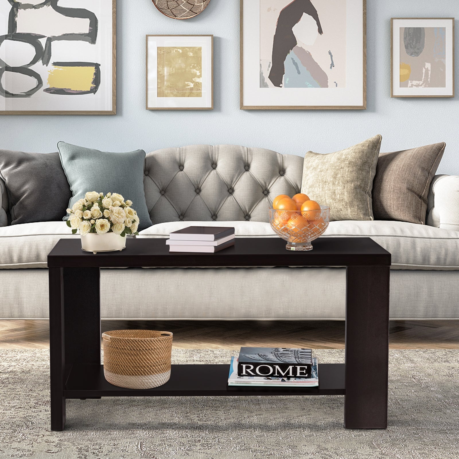 Rectangular Cocktail Coffee Table with Storage ShelfÂ