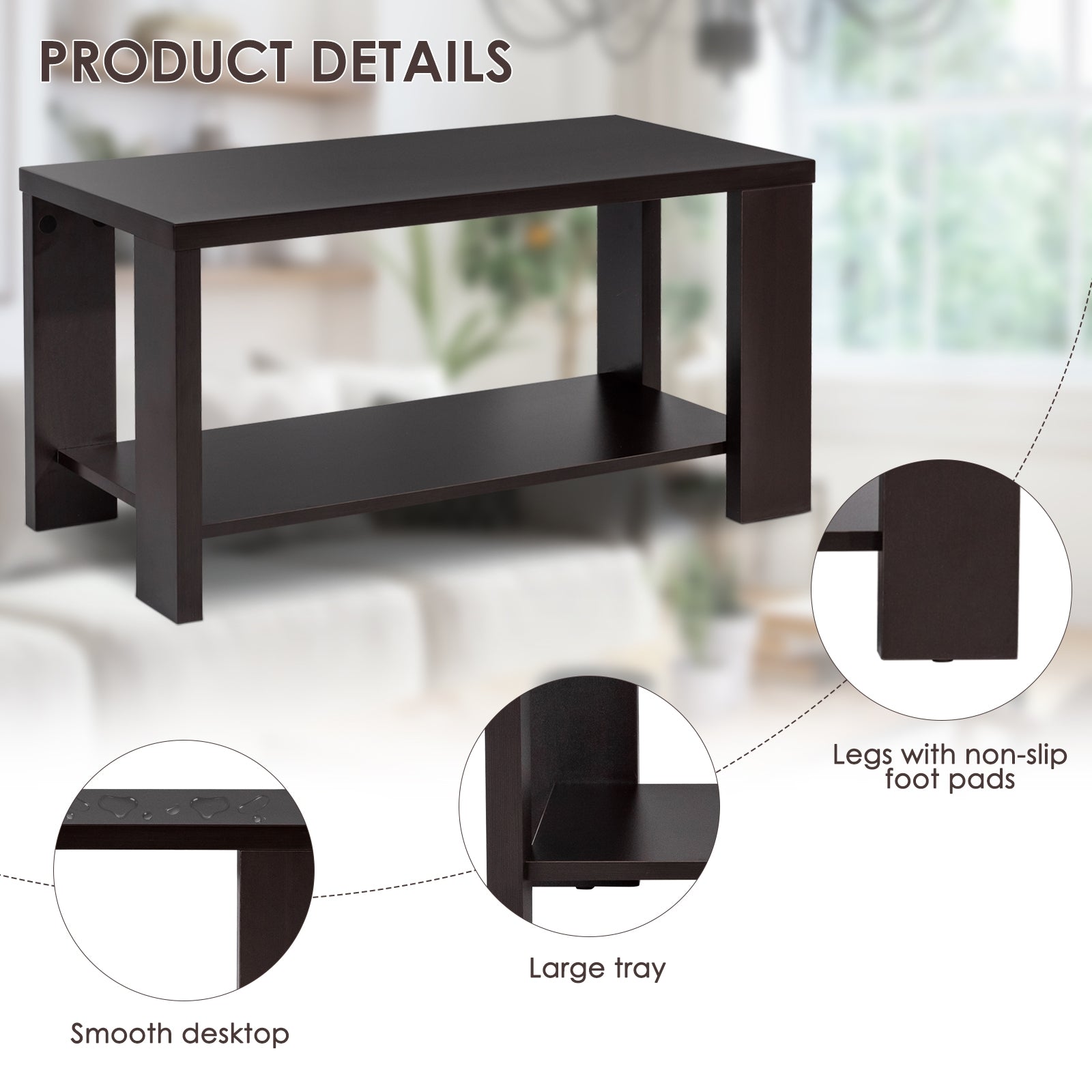 Rectangular Cocktail Coffee Table with Storage ShelfÂ