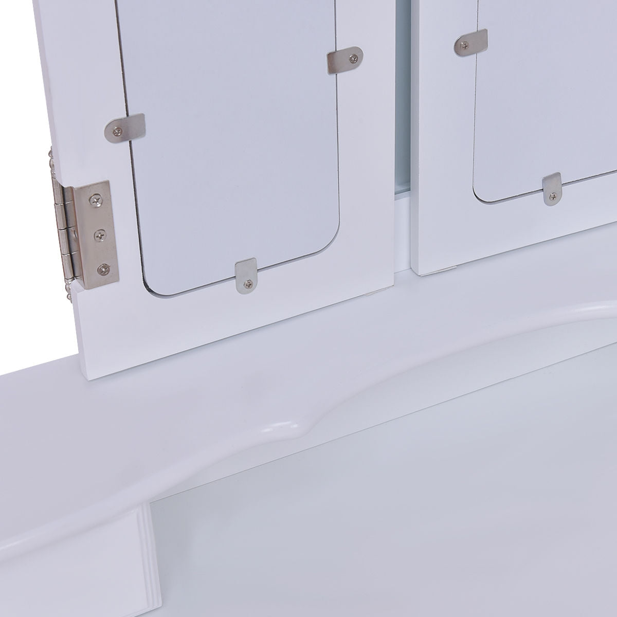 Tri Folding Mirror Vanity Table Stool Set with 4 Drawers and Cushioned Stool-WhiteÂ