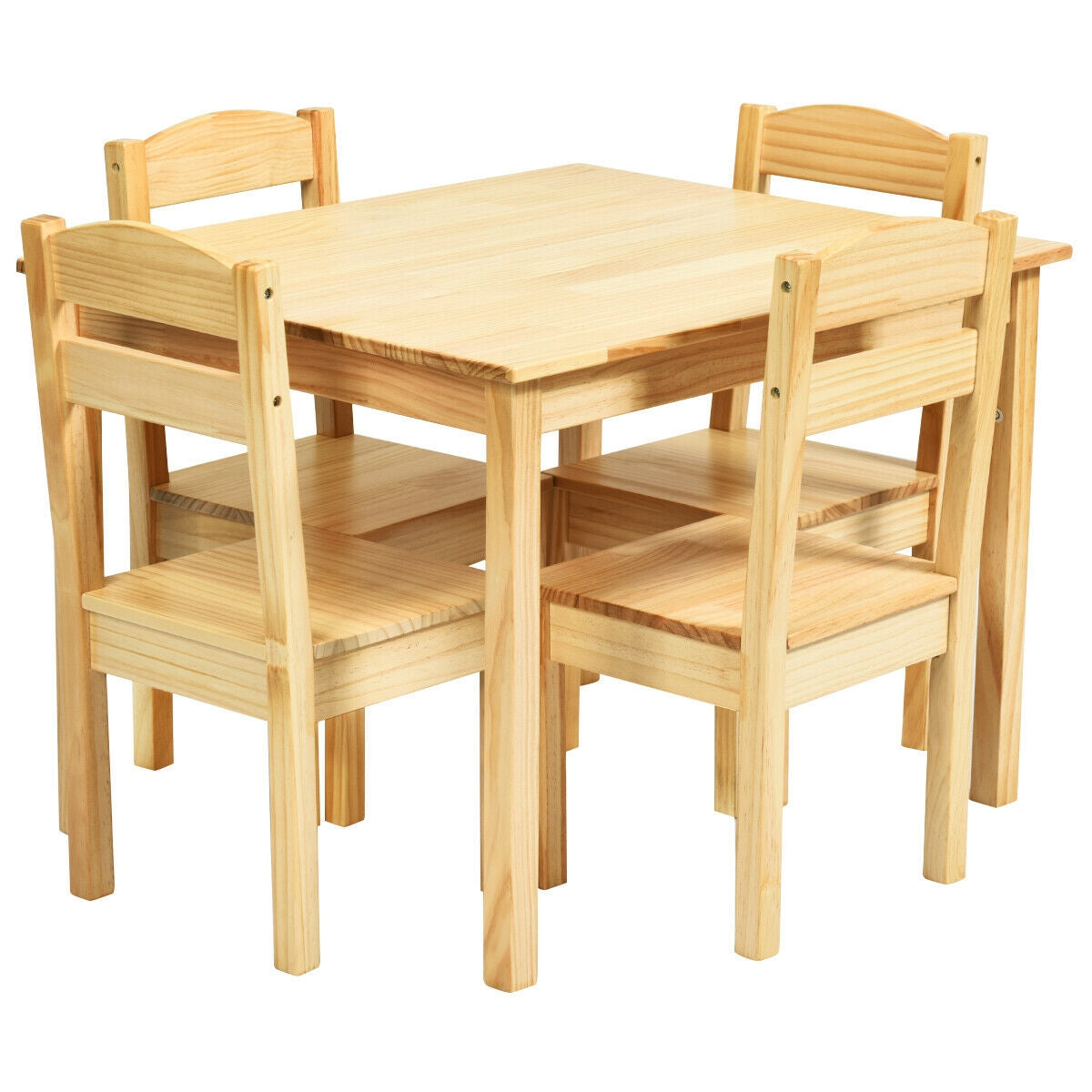 5 Pieces Kids Pine Wood Table Chair Set-NaturalÂ