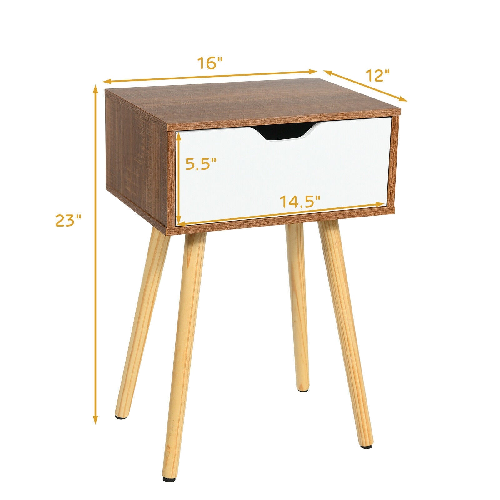 End Side Storage Drawer Nightstand with Solid Wooden LegÂ
